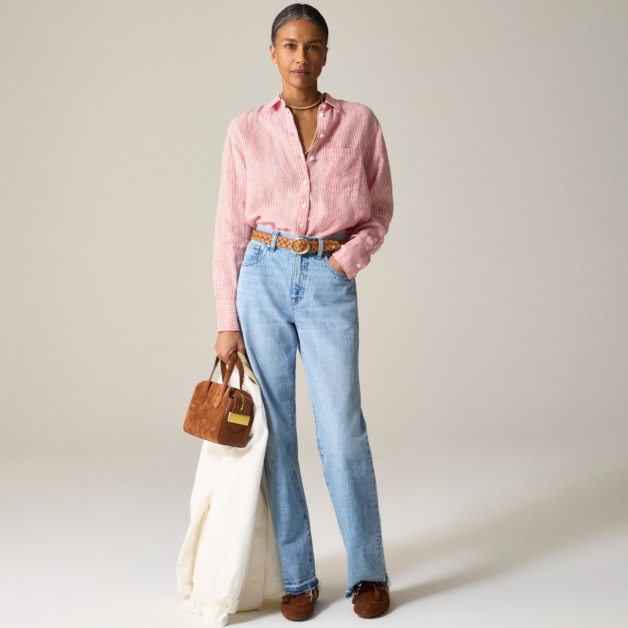 womens Gar&ccedil;on classic shirt in striped linen