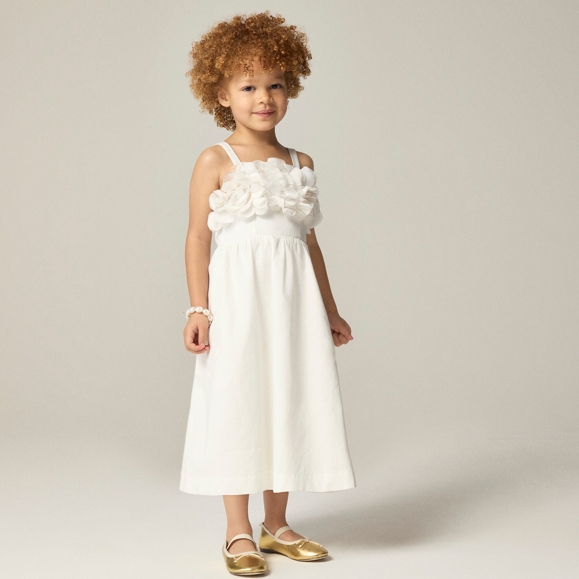  Girls' floral appliqu&eacute; midi dress in sateen cotton