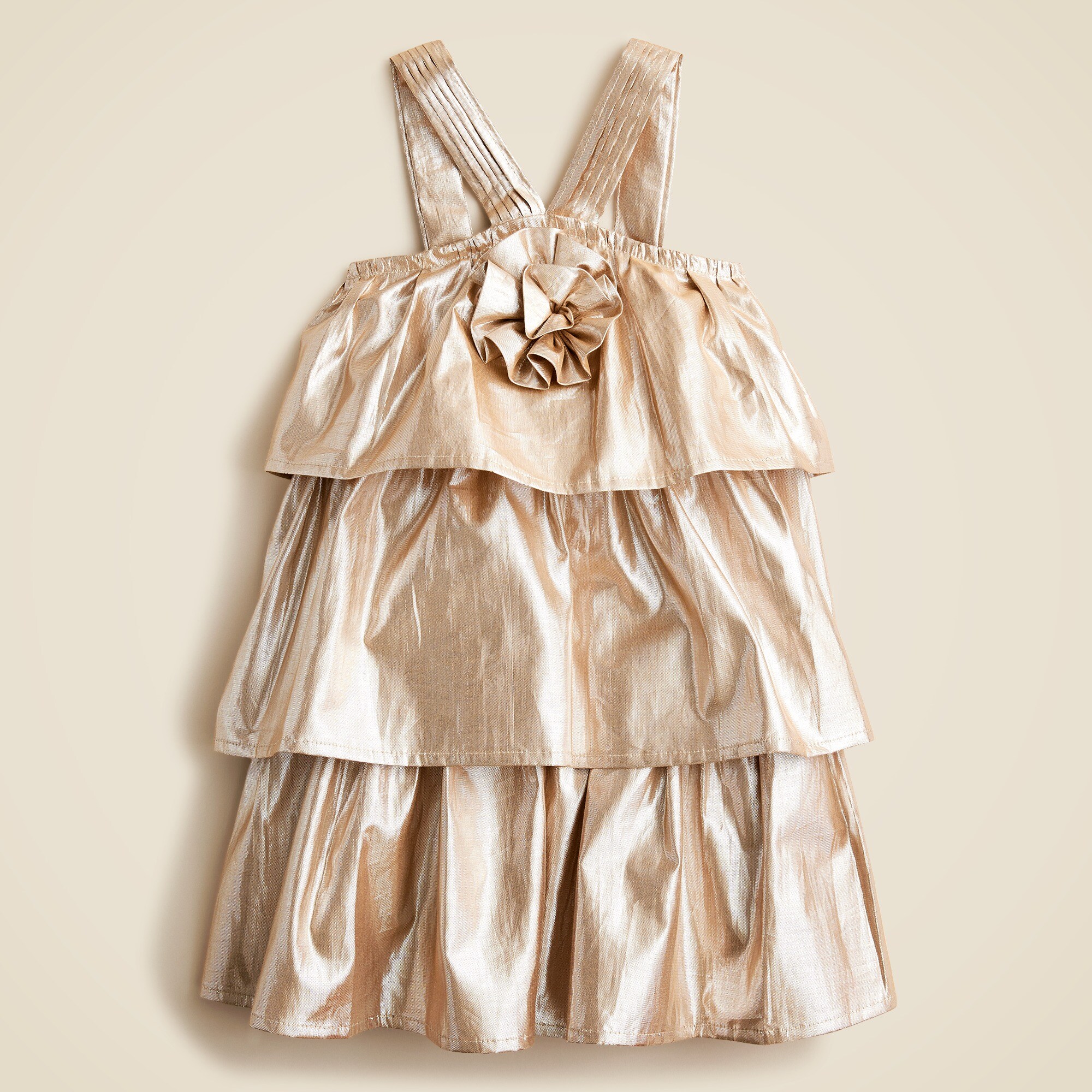 girls Girls' tiered rosette dress in gold lam&eacute;
