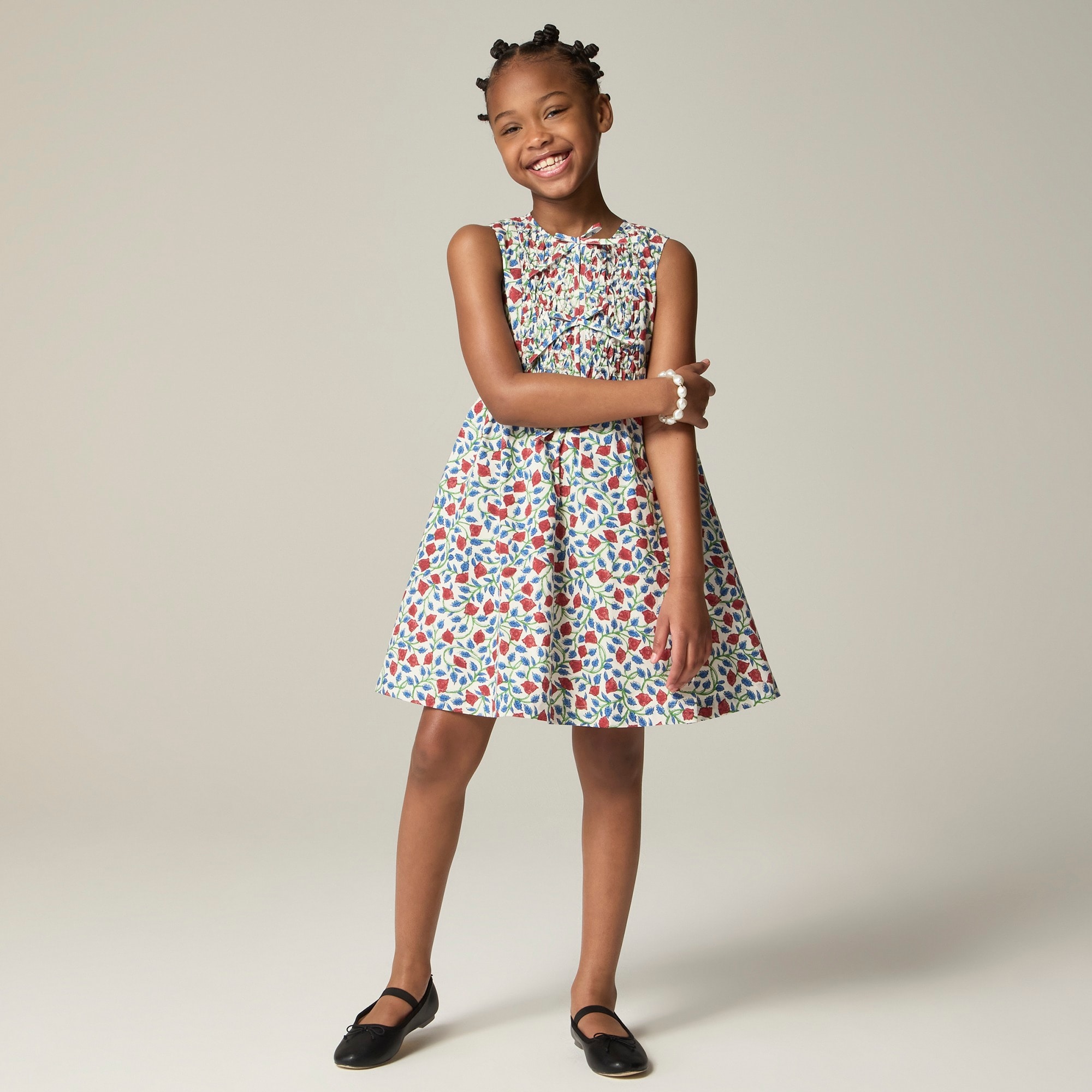 girls Girls' smocked floral dress with pearl embellishments