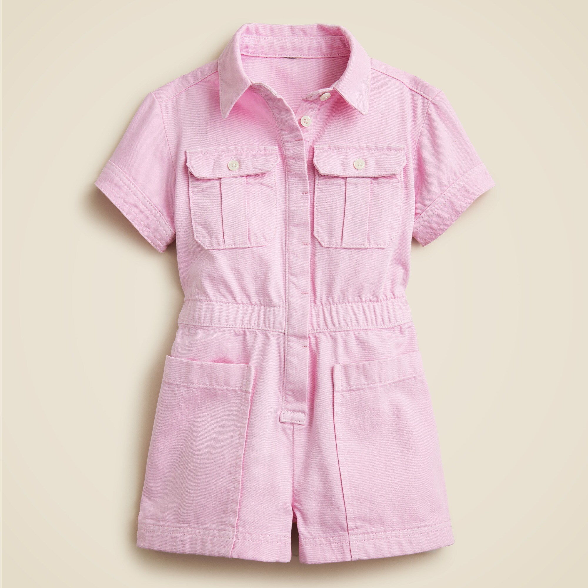 girls Girls' patch-pocket romper in drapey denim