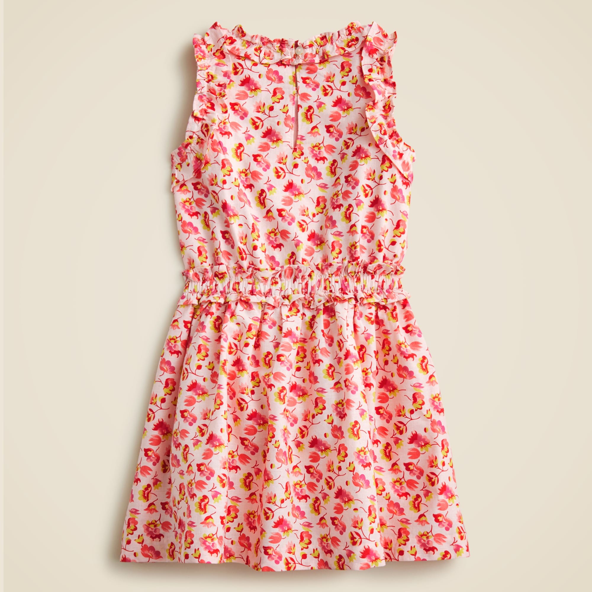 Girls' ruffle-trim dress in linen-cotton blend