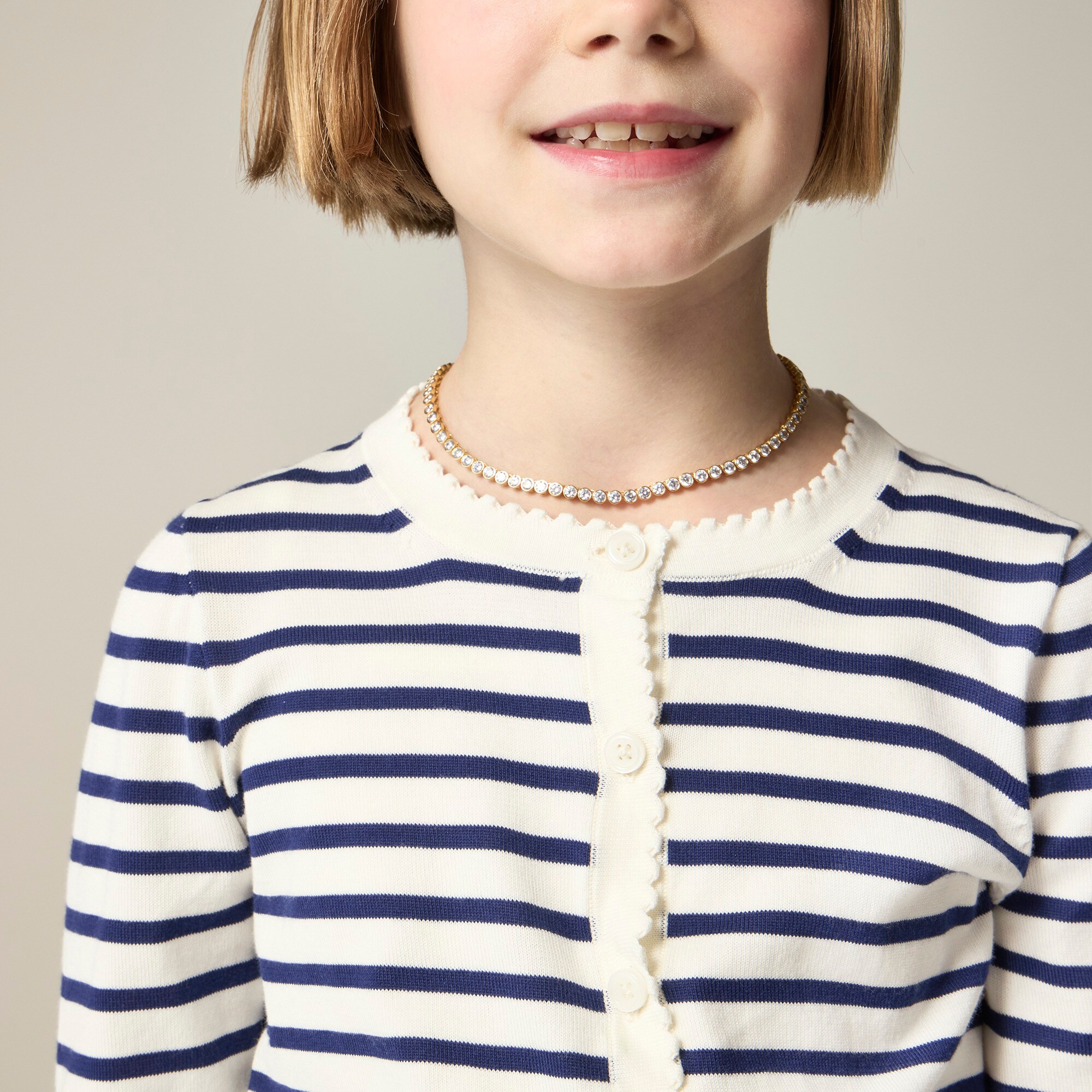 Girls' scalloped lightweight cotton cardigan in stripe