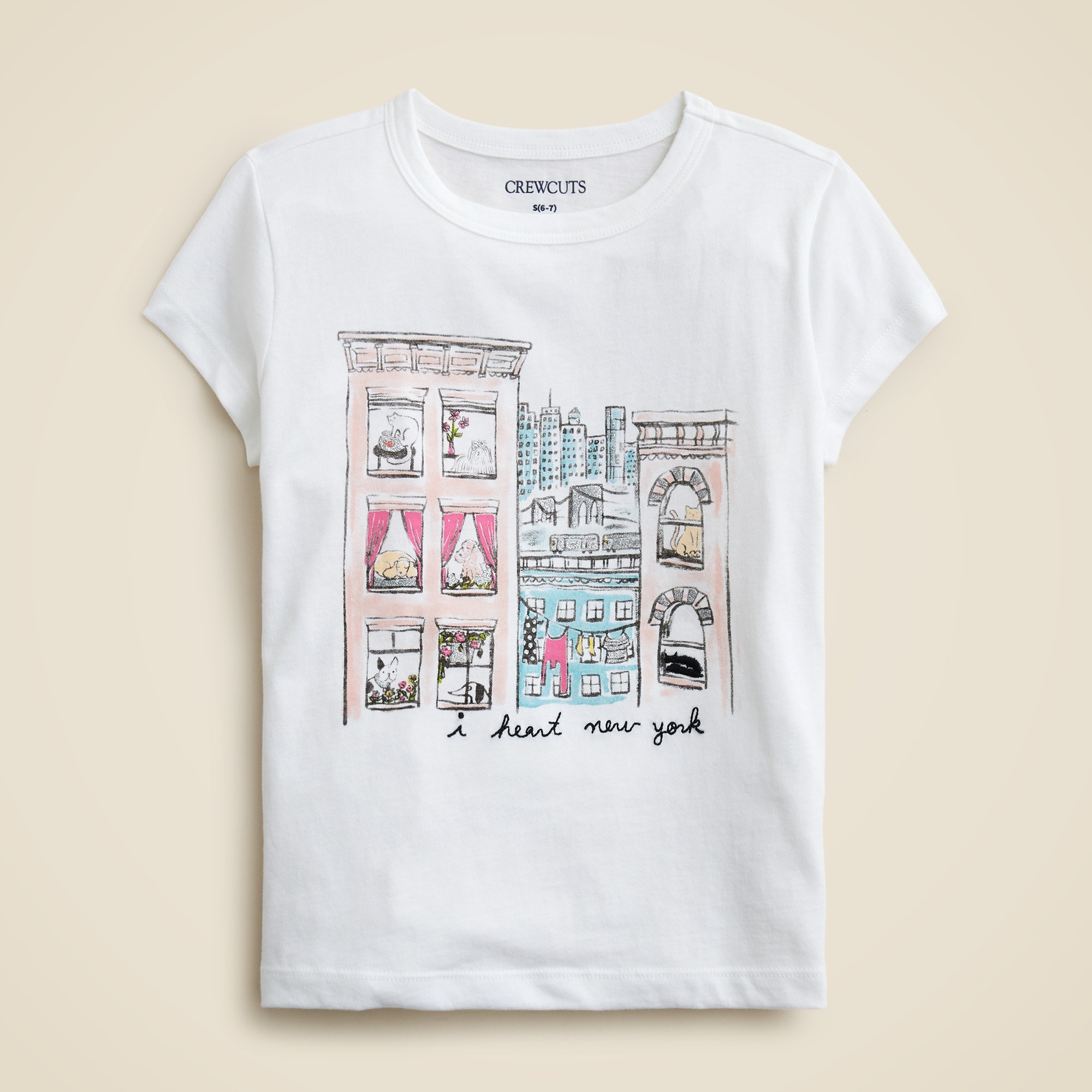 girls Girls' short-sleeve NYC graphic T-shirt with embroidery