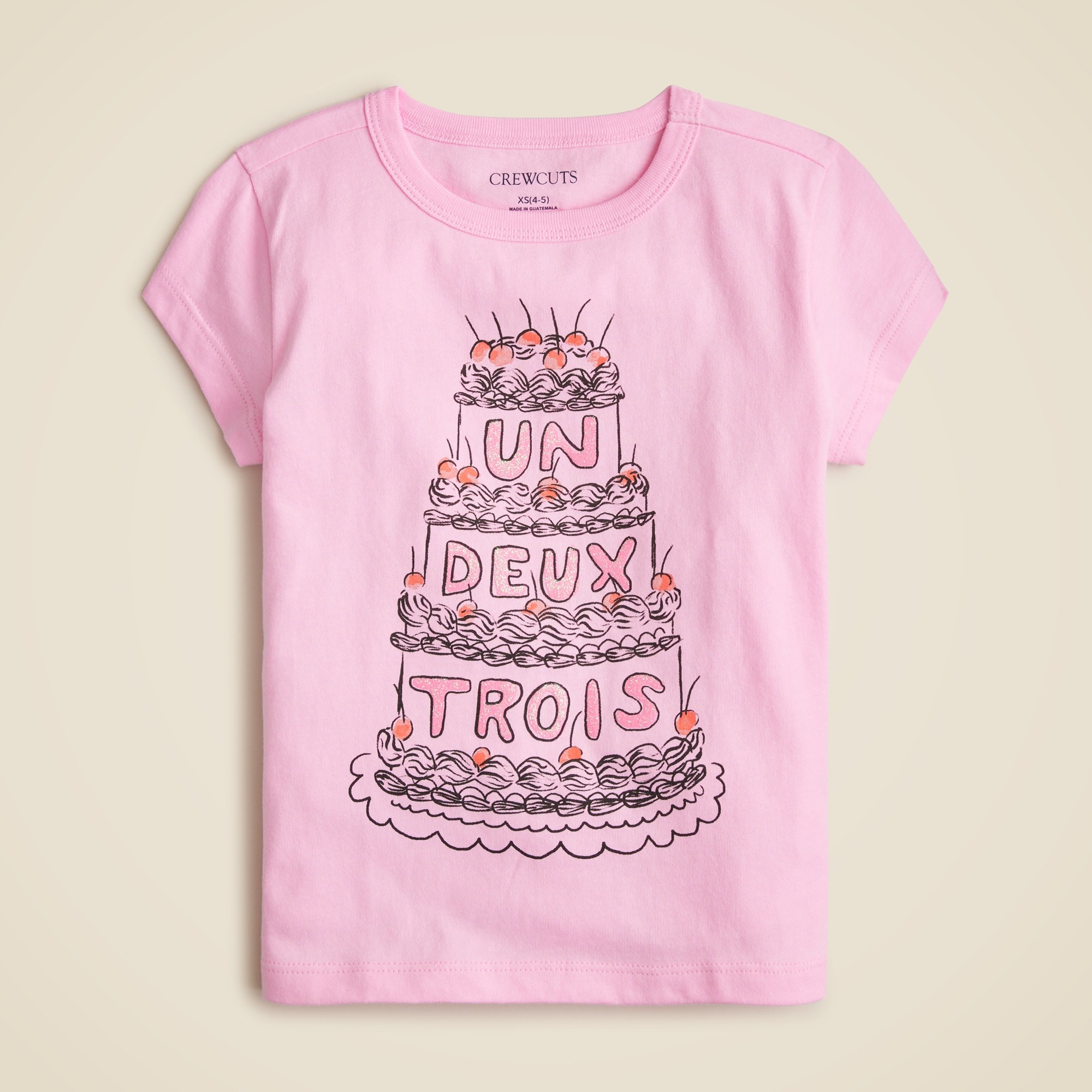  Girls' short-sleeve glitter cake graphic T-shirt