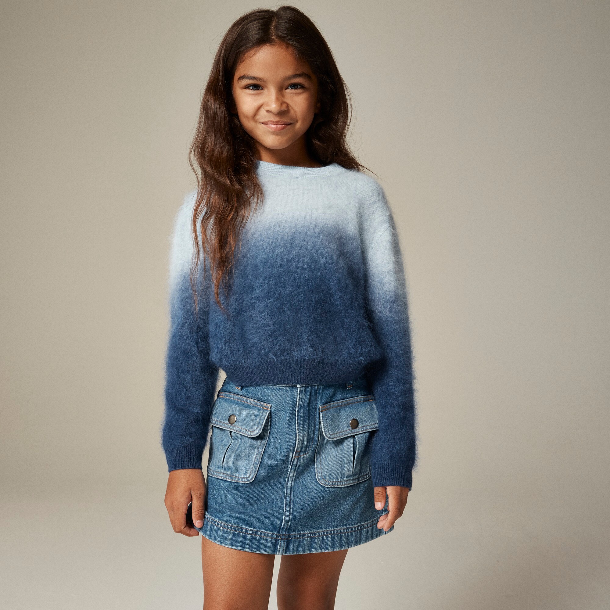 girls Girls' dip-dyed brushed cashmere crewneck sweater