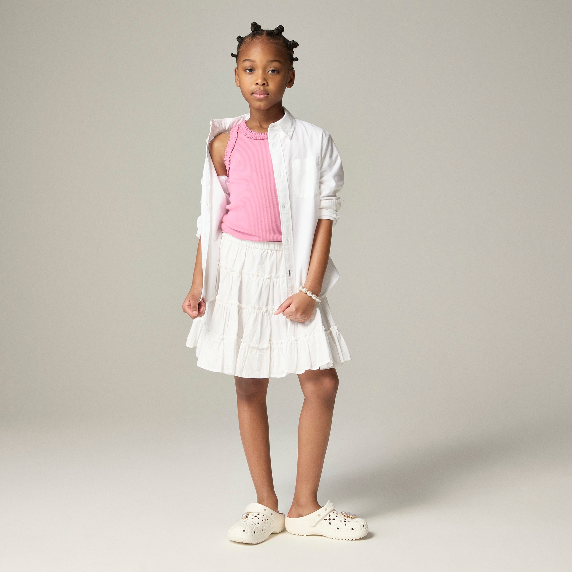 Girls' everyday ruffle-trim tank top in vintage rib