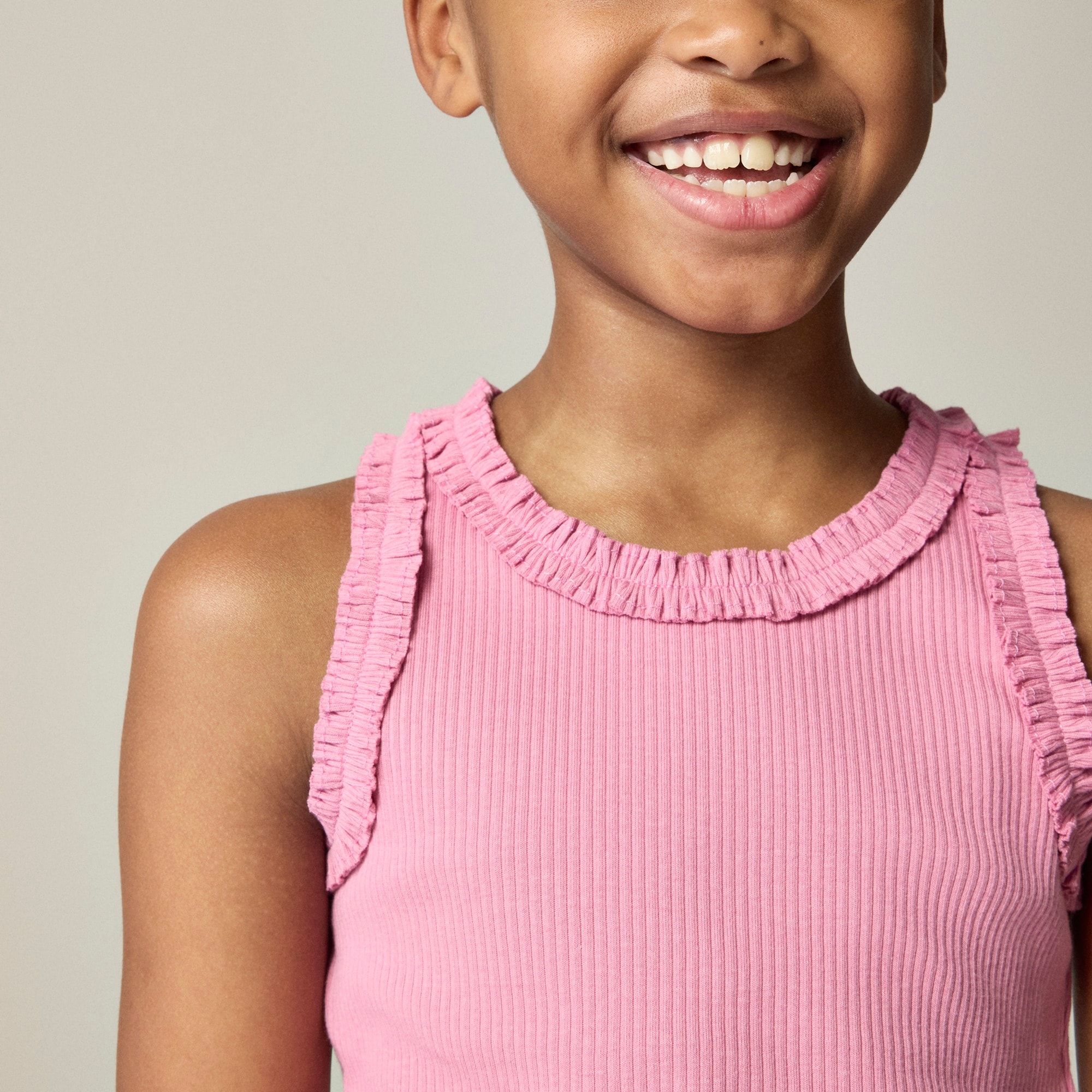 Girls' everyday ruffle-trim tank top in vintage rib