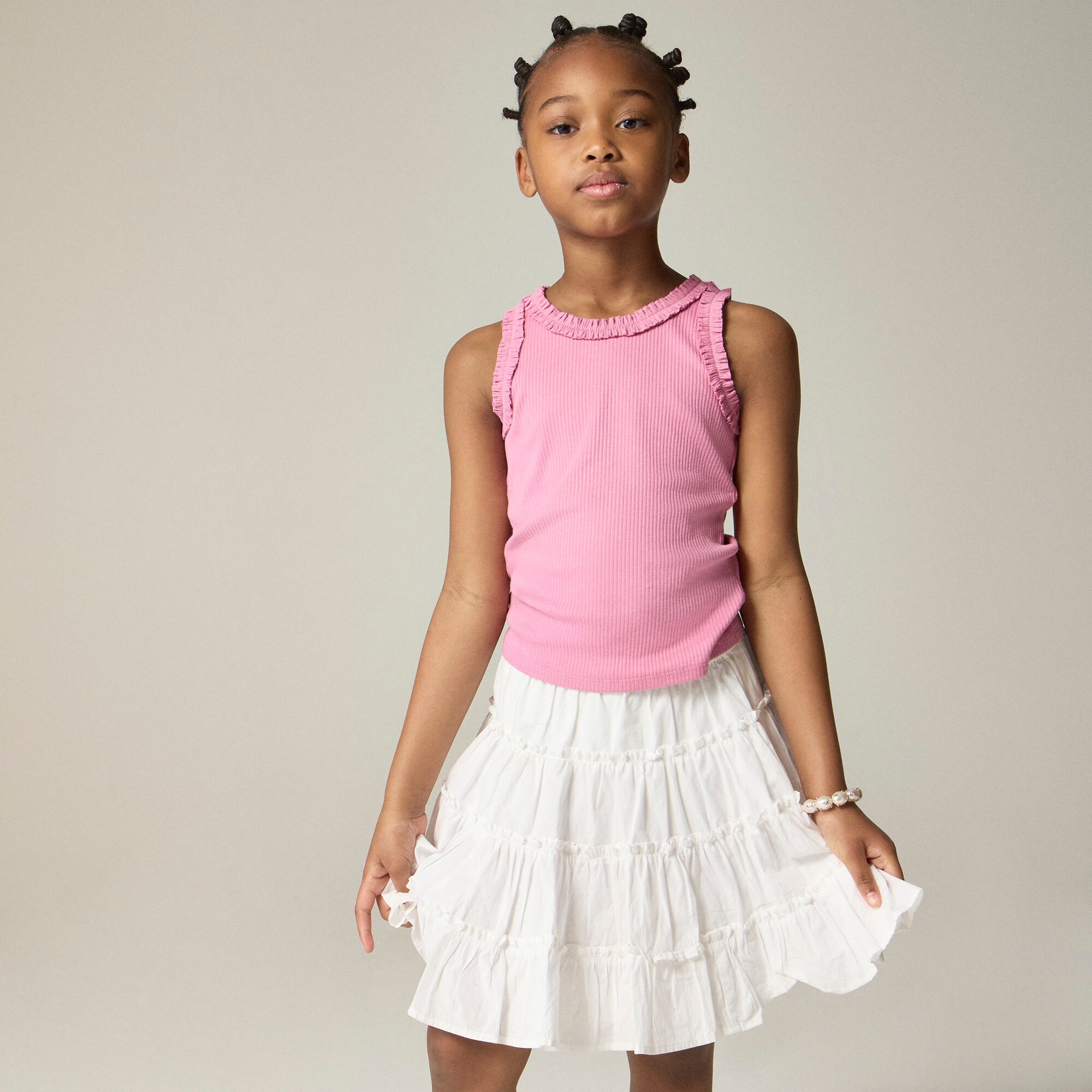  Girls' everyday ruffle-trim tank top in vintage rib