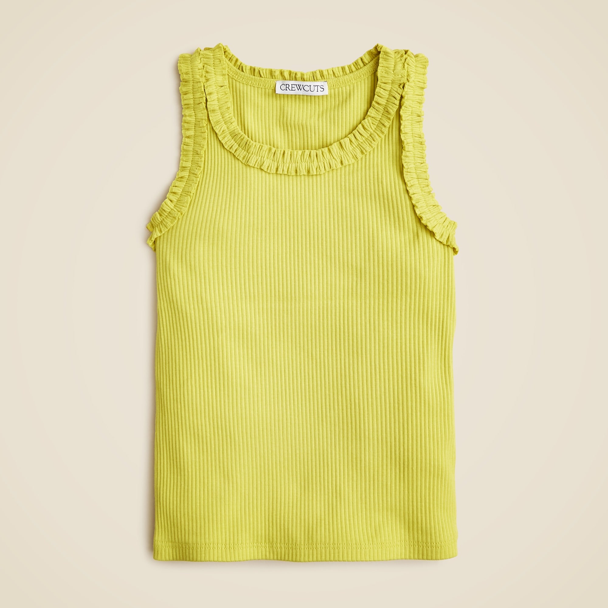  Girls' everyday ruffle-trim tank top in vintage rib