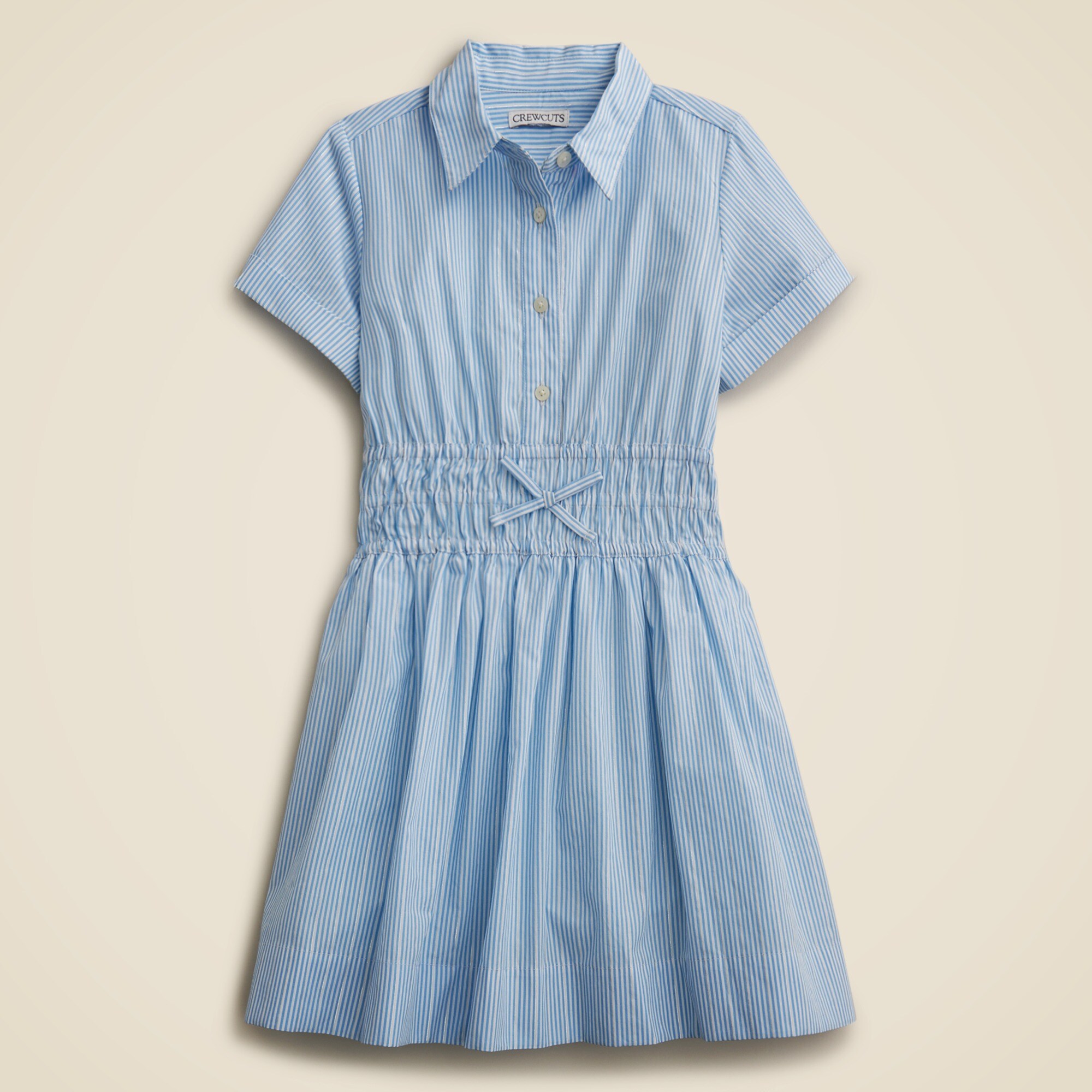 Girls' Elena shirtdress in cotton poplin stripe with metallic threads