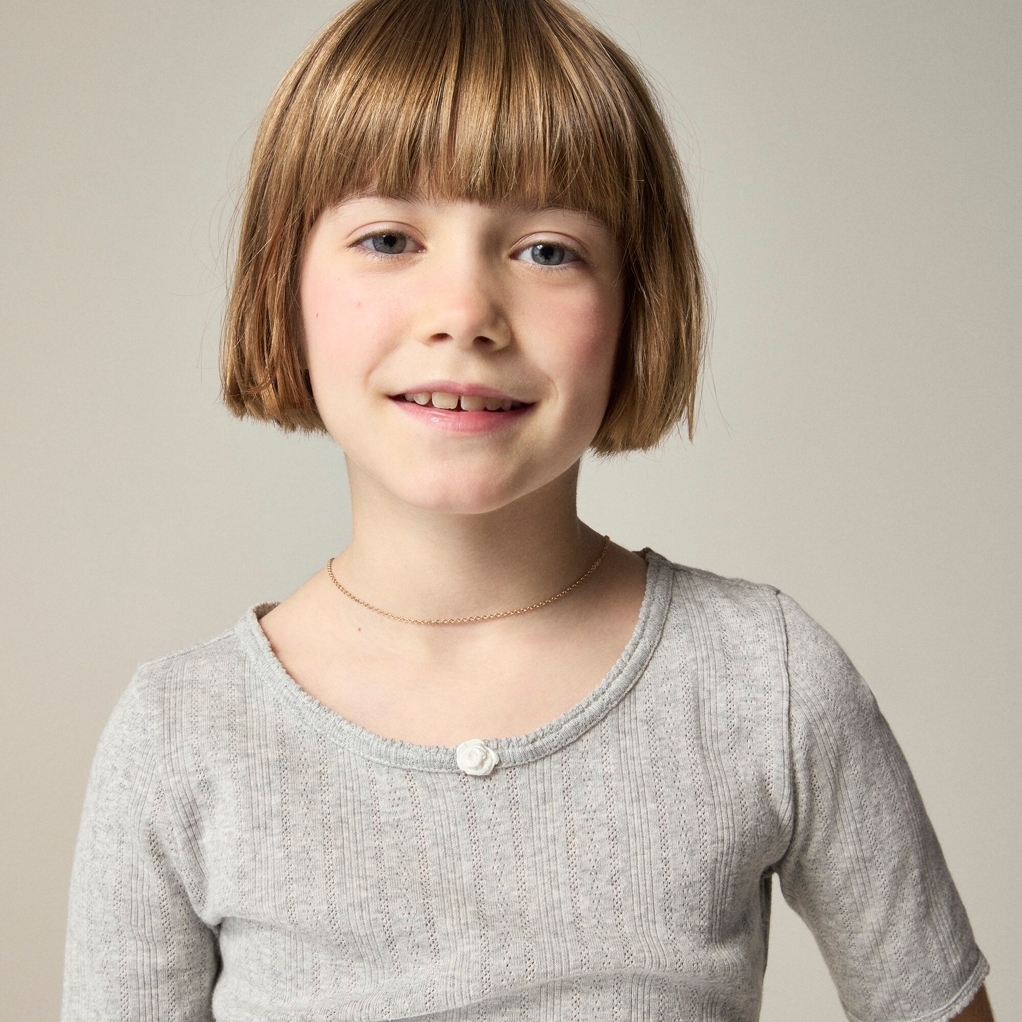  Girls' short-sleeve pointelle T-shirt