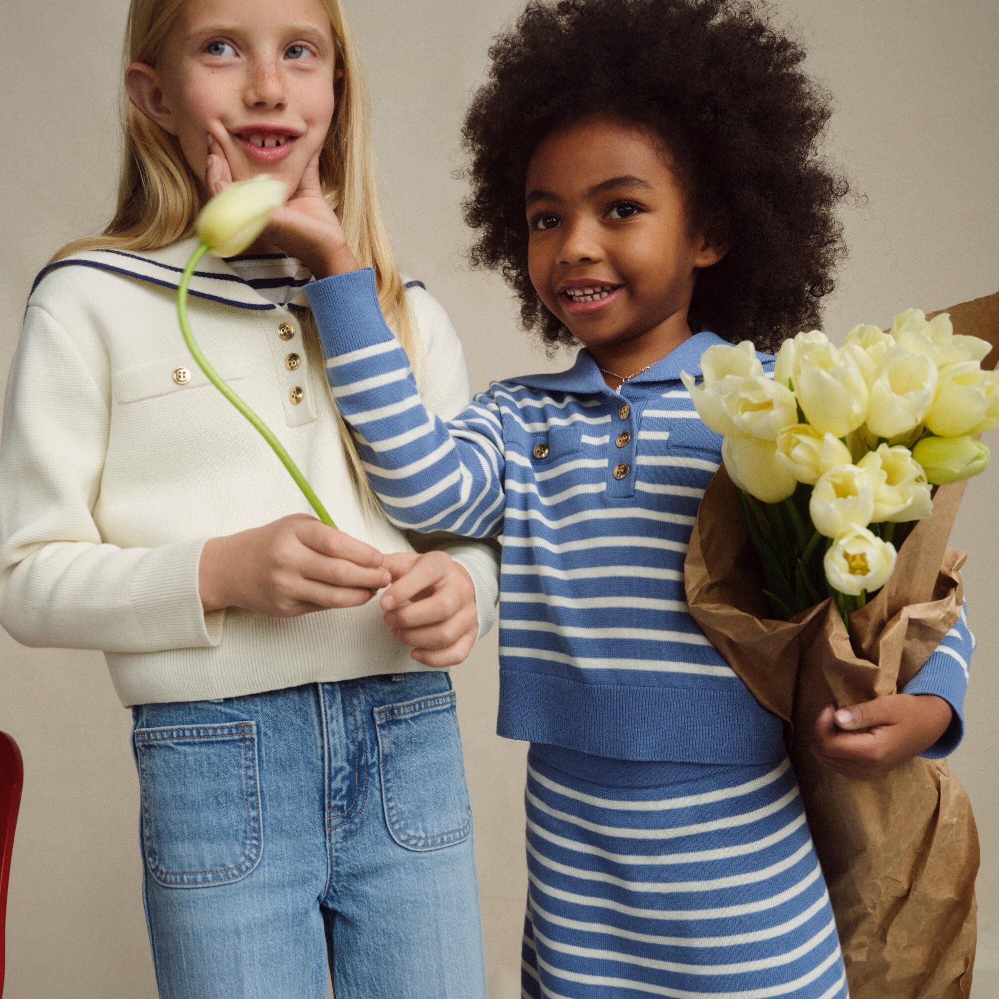 girls Girls' sailor-collar sweater in stripe