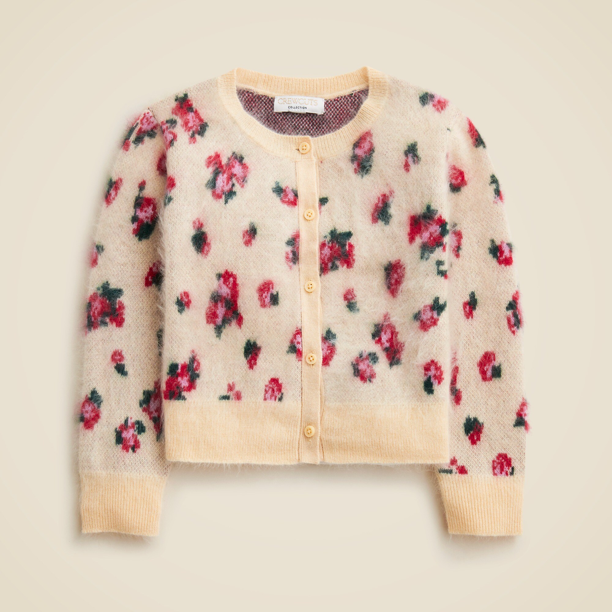 Girls' brushed cashmere cardigan in blurry floral