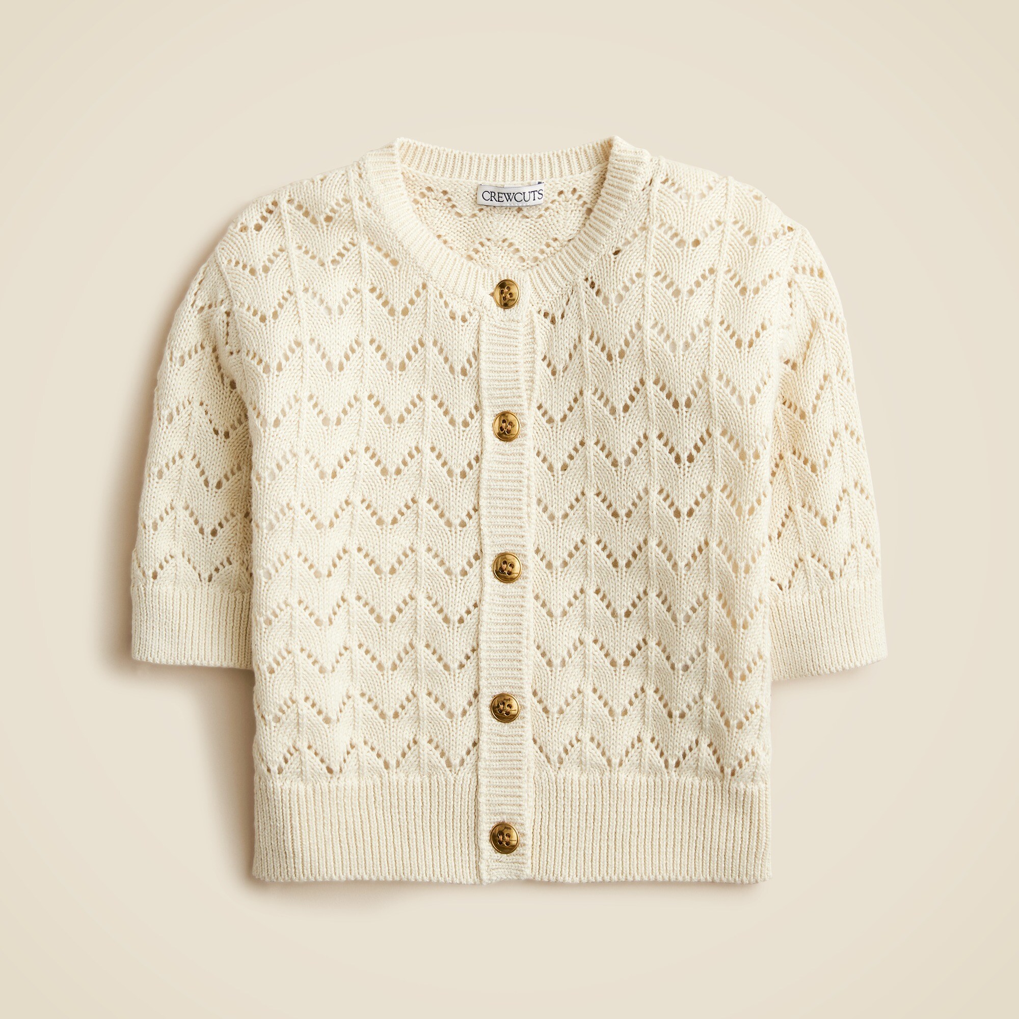 girls Girls' elbow-sleeve pointelle-knit cardigan
