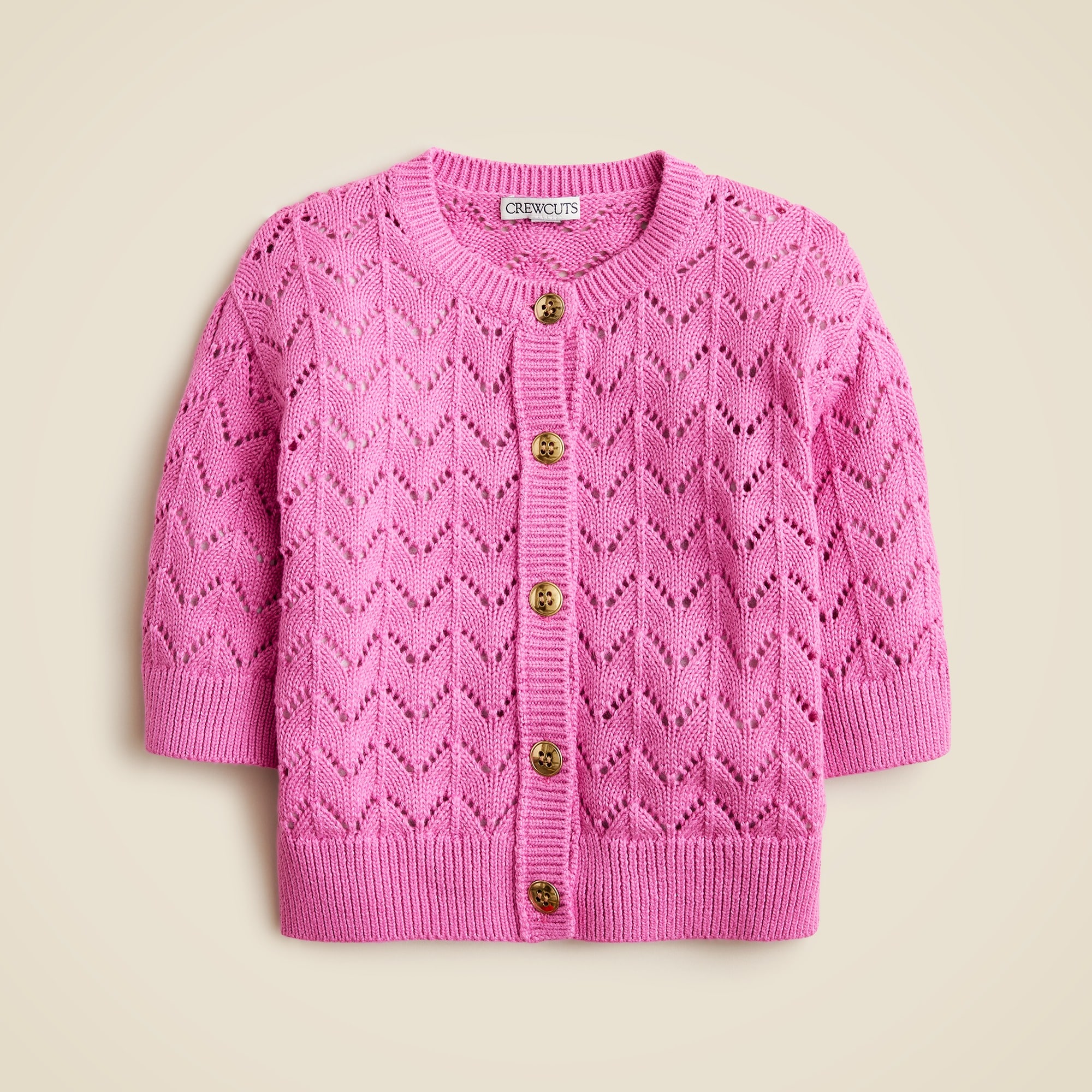 girls Girls' elbow-sleeve pointelle-knit cardigan