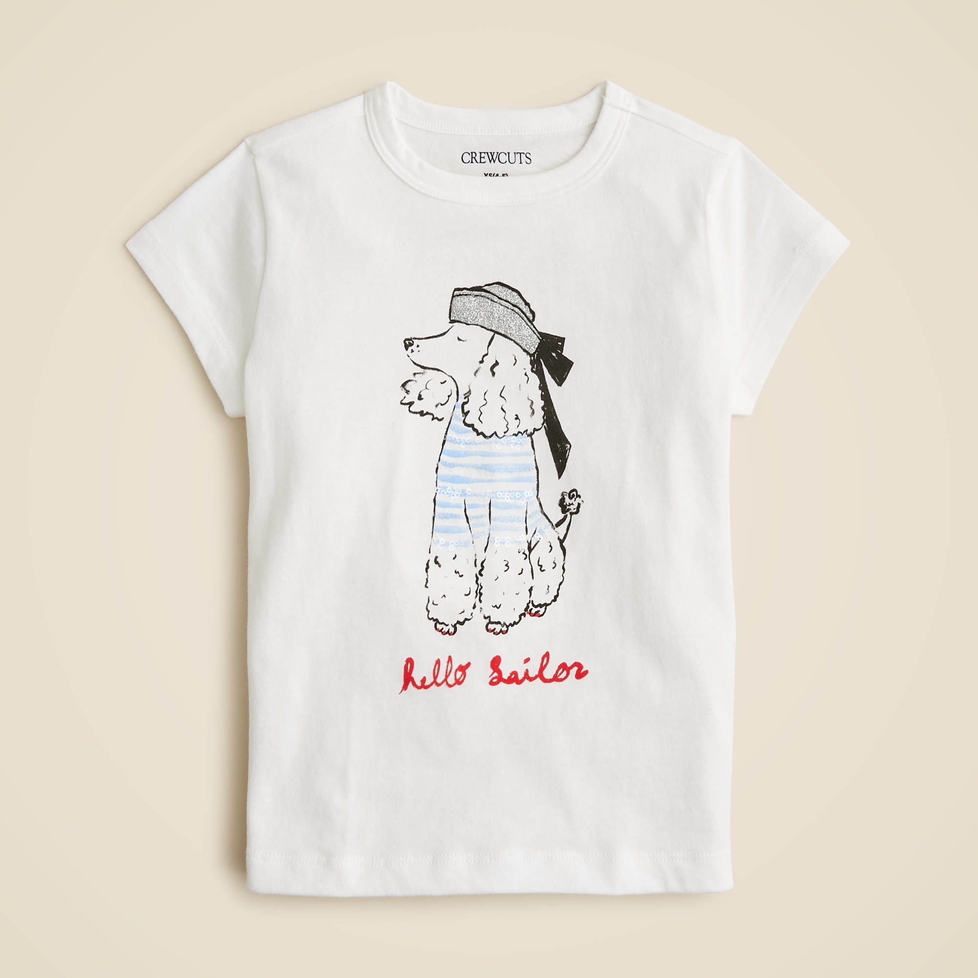 girls Girls' short-sleeve sailor dog graphic T-shirt with glitter