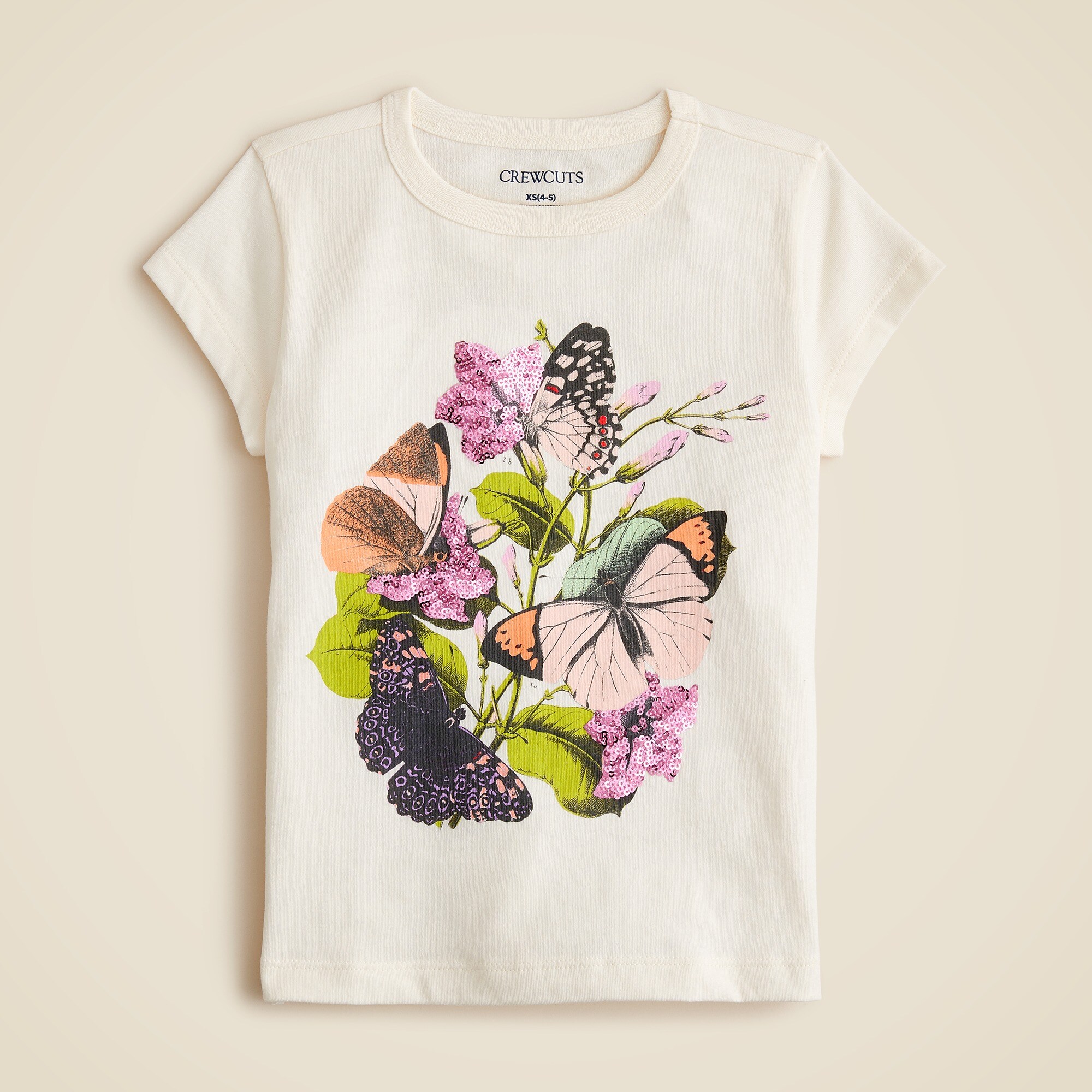 Girls' short-sleeve botanical graphic T-shirt with sequins