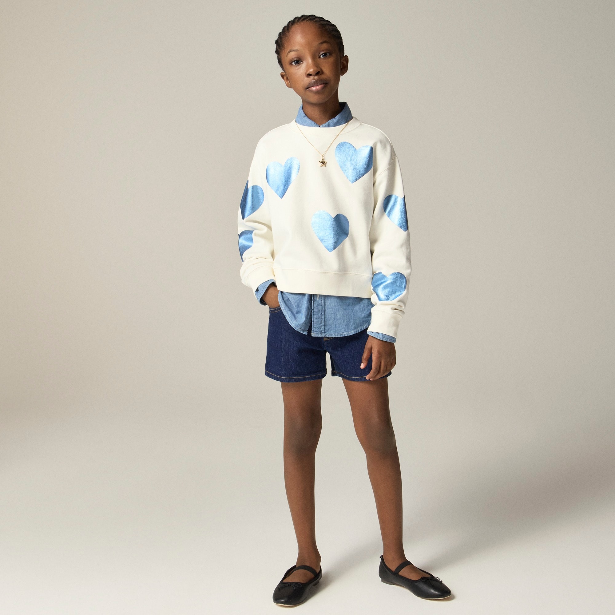 girls Girls' metallic heart crewneck sweatshirt