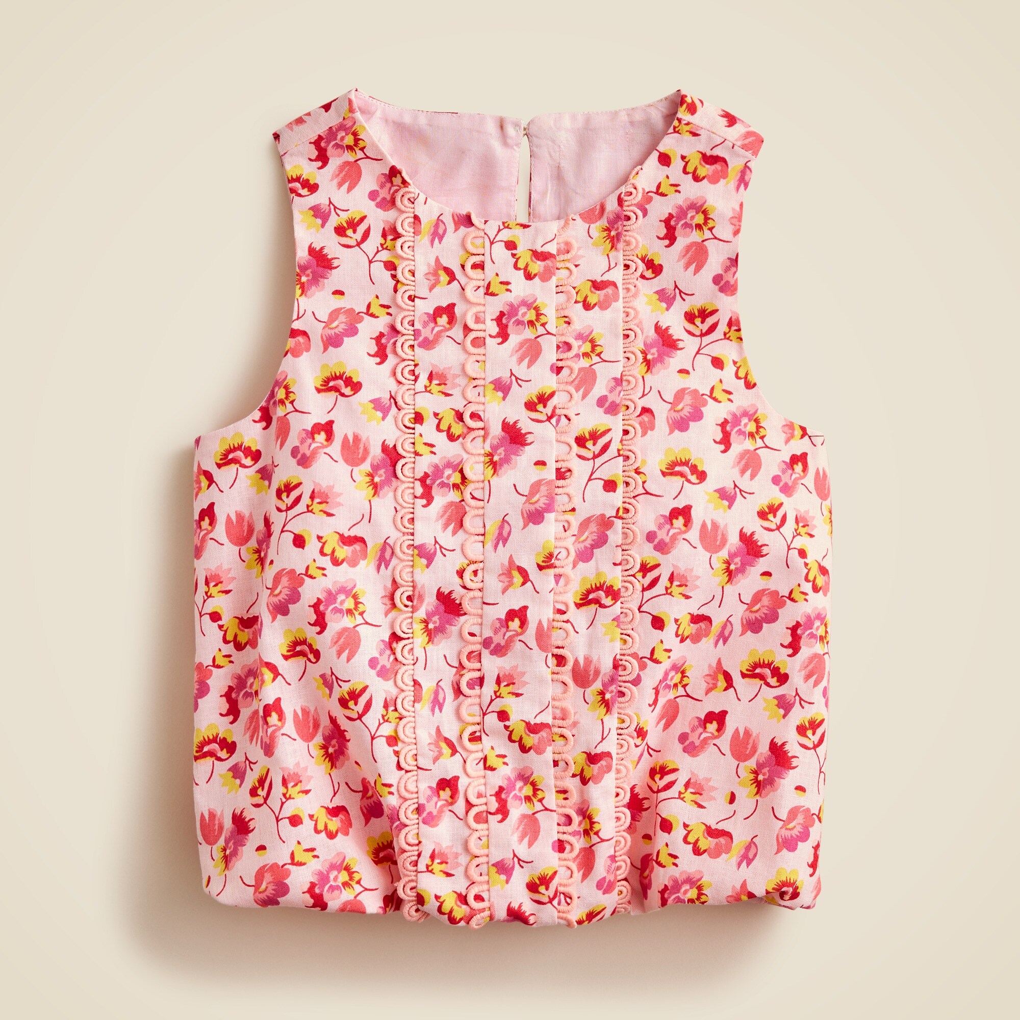 Girls' bubble tank top in linen-cotton blend floral