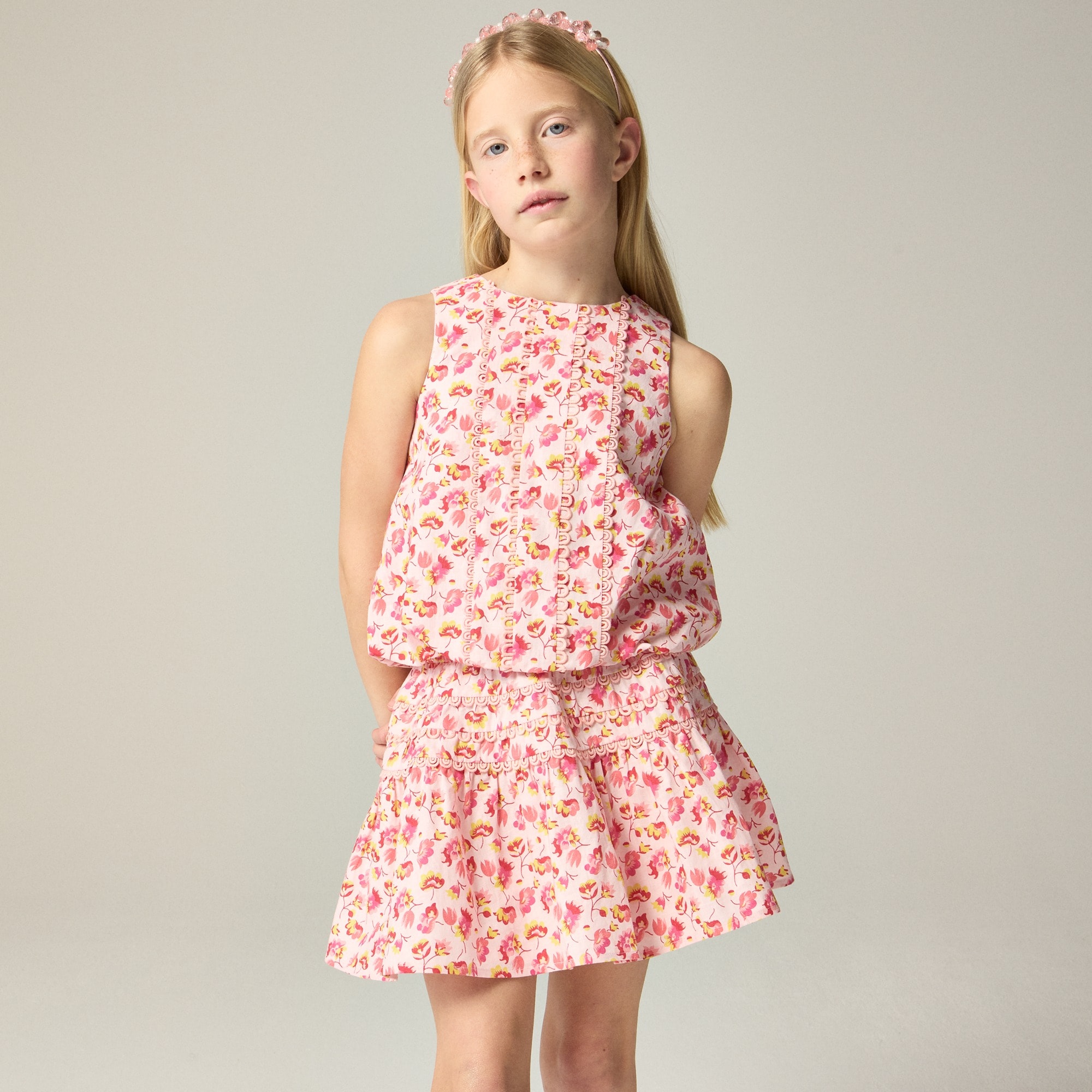 girls Girls' bubble tank top in linen-cotton blend floral
