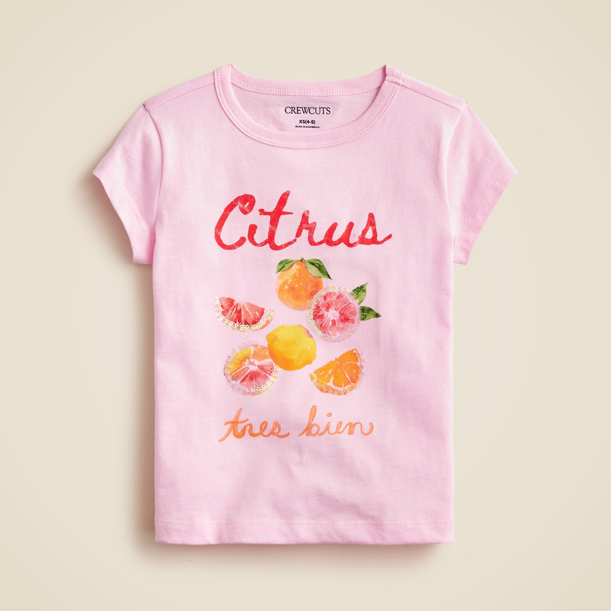 girls Girls' short-sleeve citrus graphic T-shirt with sequins