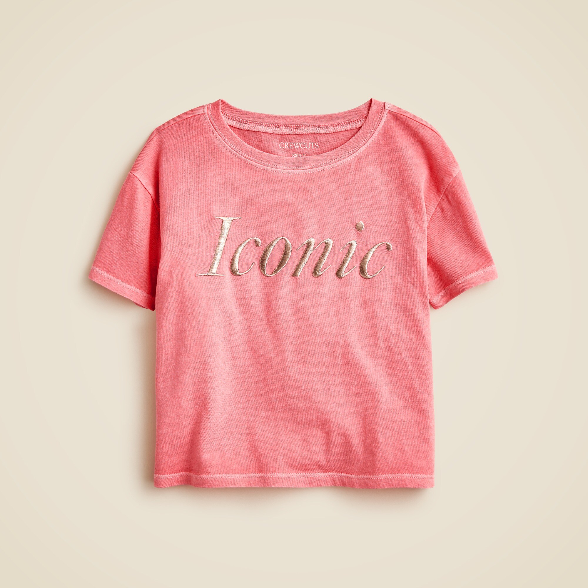 Girls' short-sleeve "iconic"  graphic T-shirt with embroidery
