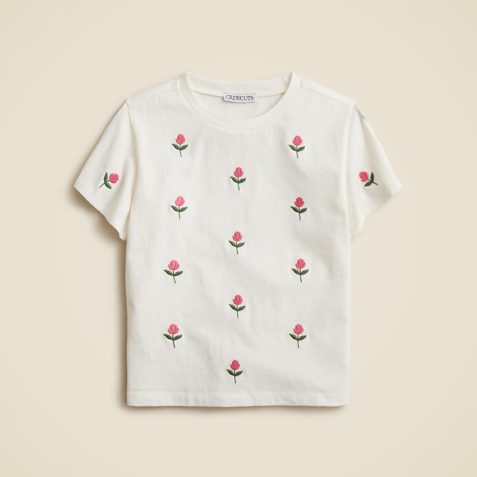 Girls' short-sleeve embroidered tulip graphic T-shirt