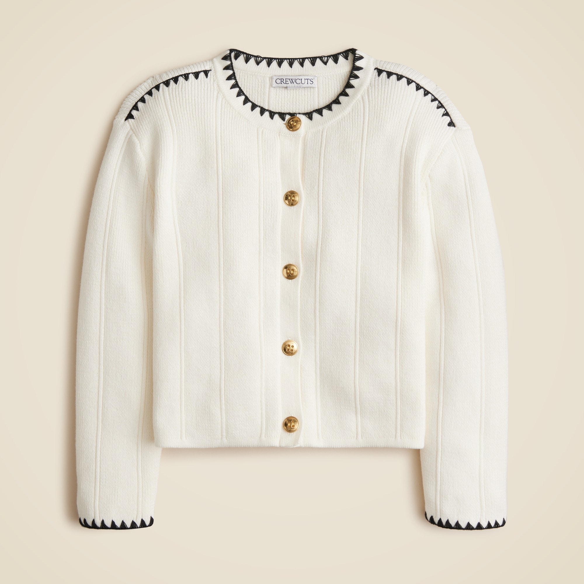 girls Girls' ribbed cotton cardigan with rickrack
