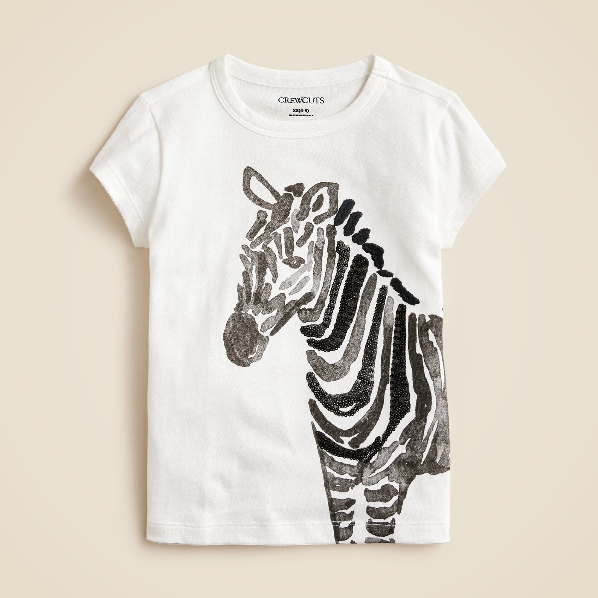 girls Girls' short-sleeve zebra graphic T-shirt with sequins
