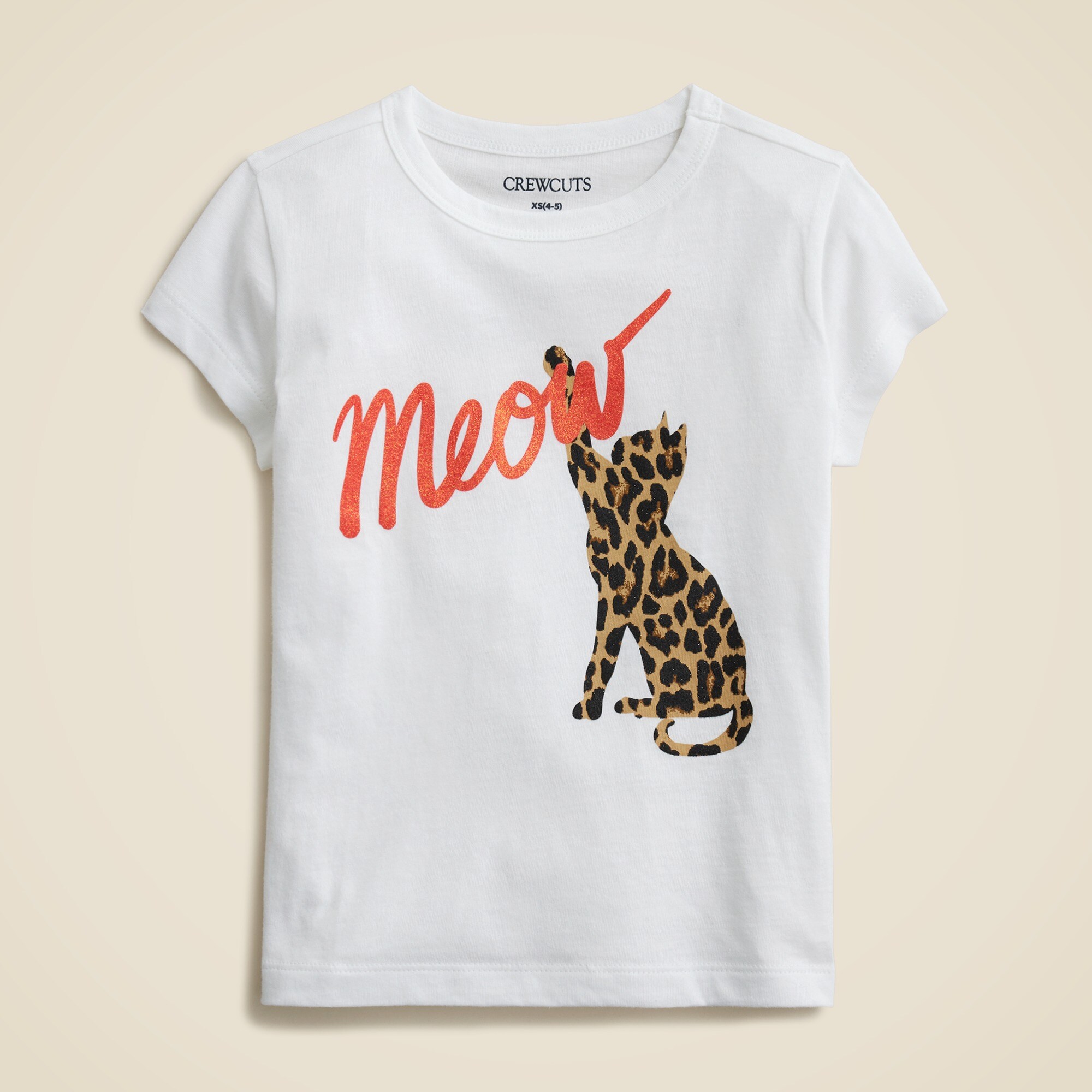 Girls' short-sleeve "Meow" graphic T-shirt