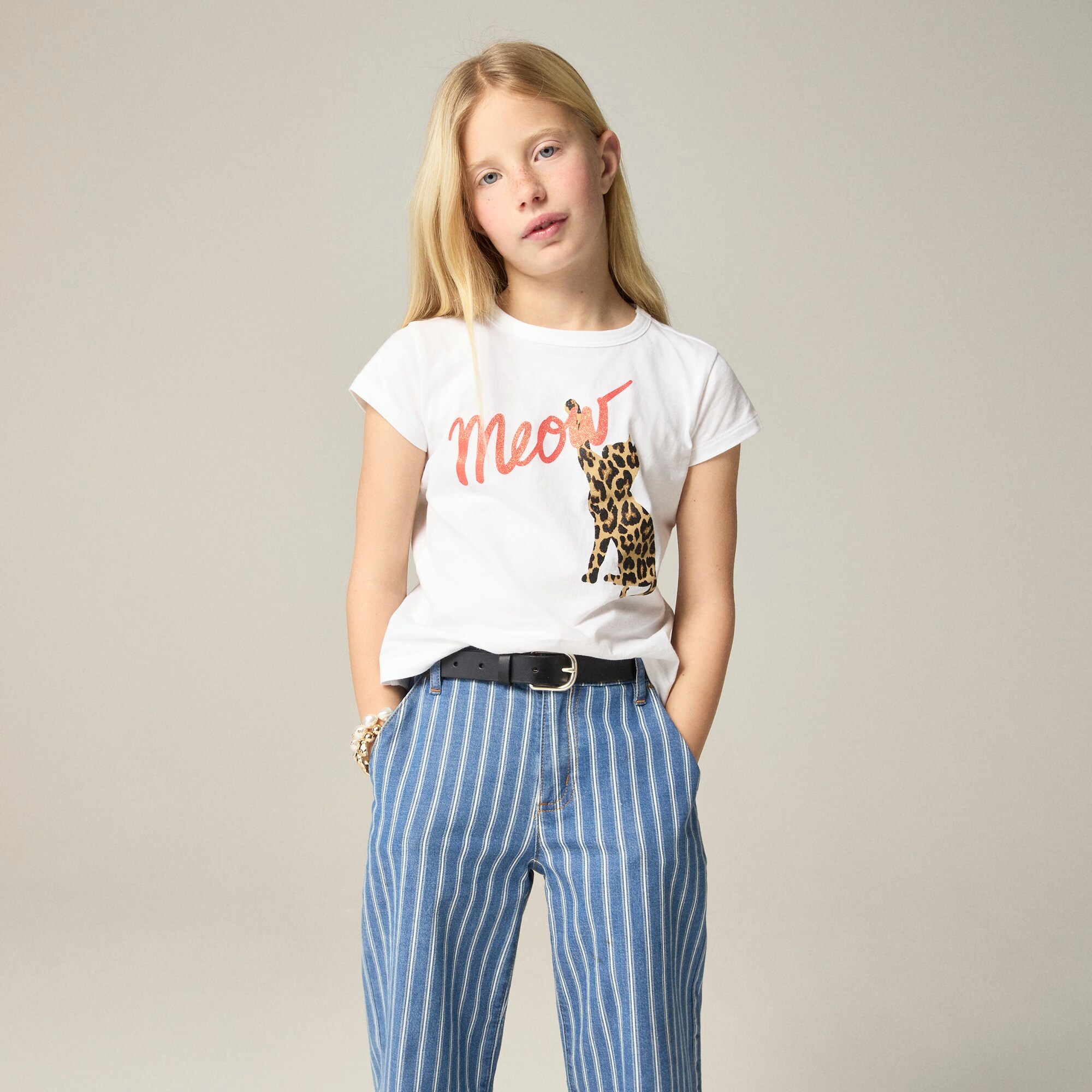 girls Girls' short-sleeve &quot;Meow&quot; graphic T-shirt