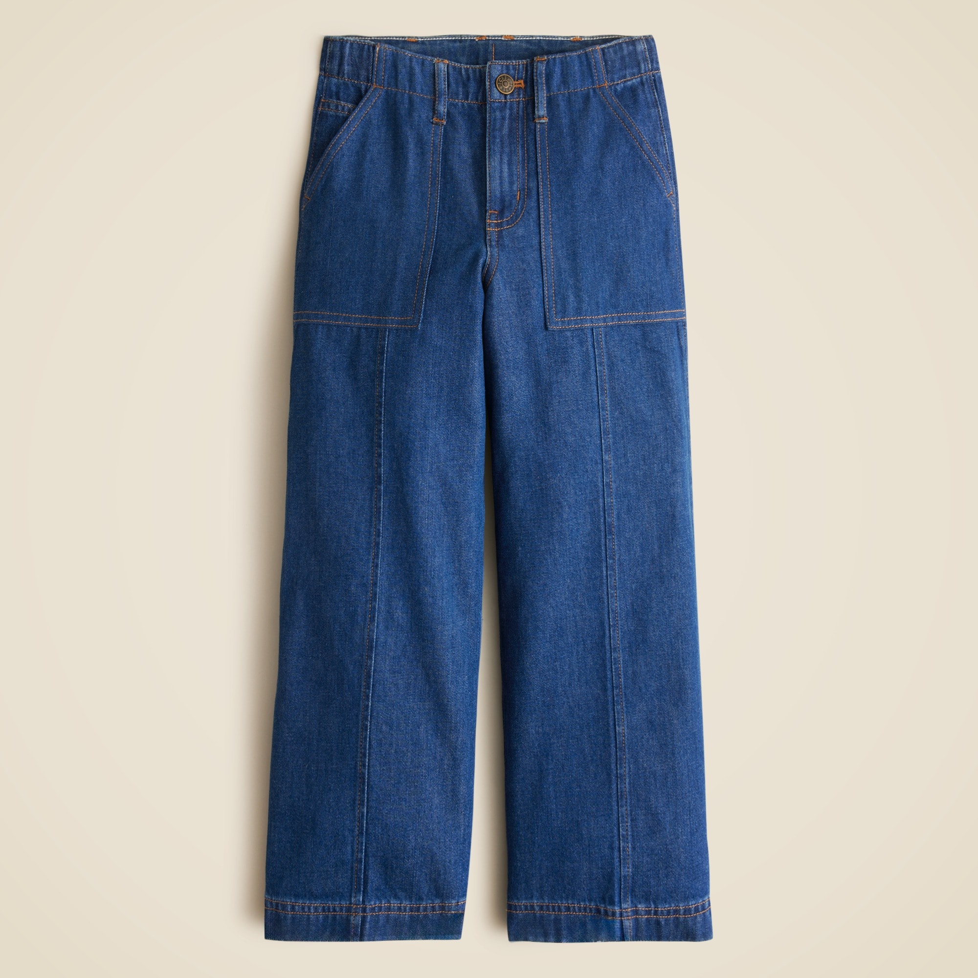 Girls' drapey denim wide-leg utility jean