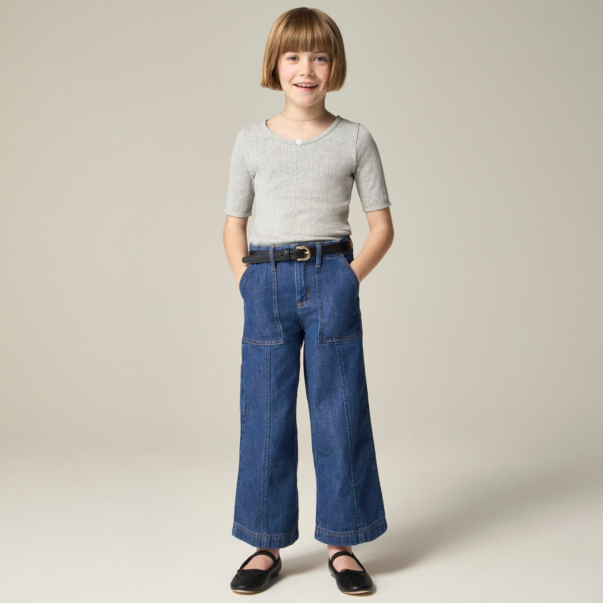 girls Girls' drapey denim wide-leg utility jean