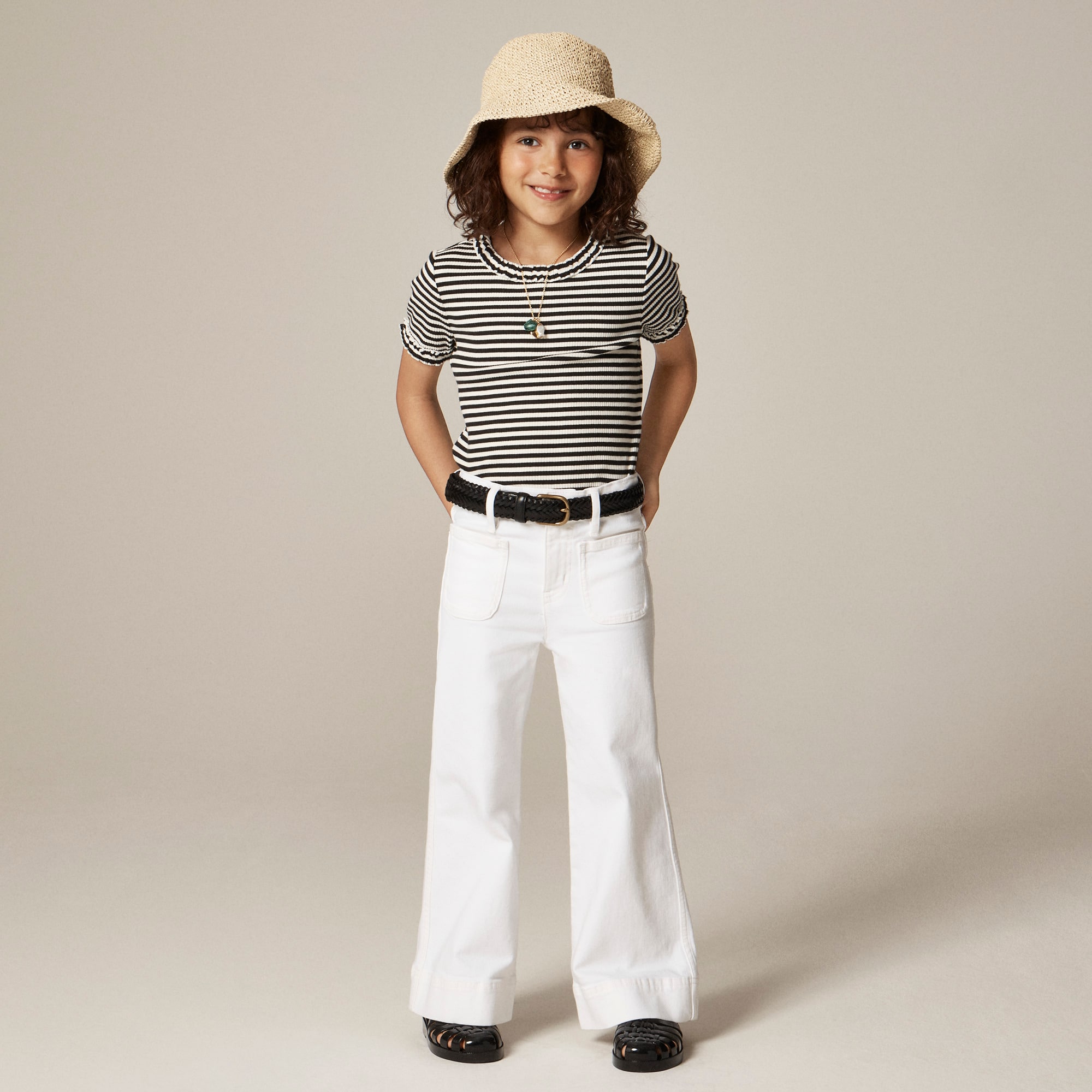  Girls' Sailor stretch denim trouser in white