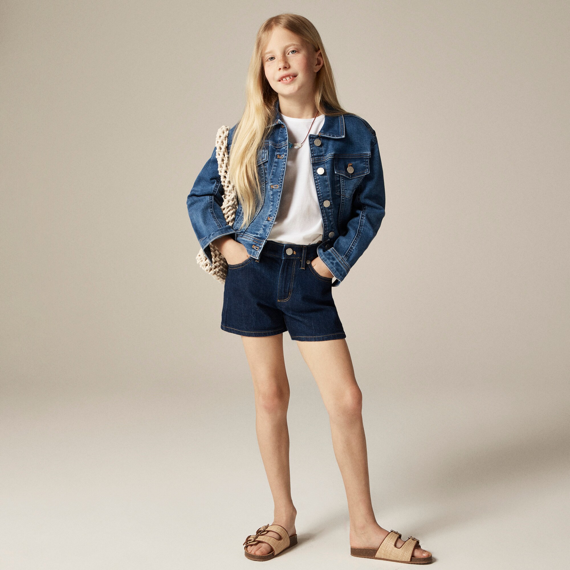 girls Girls' high-rise denim short in dahlia wash