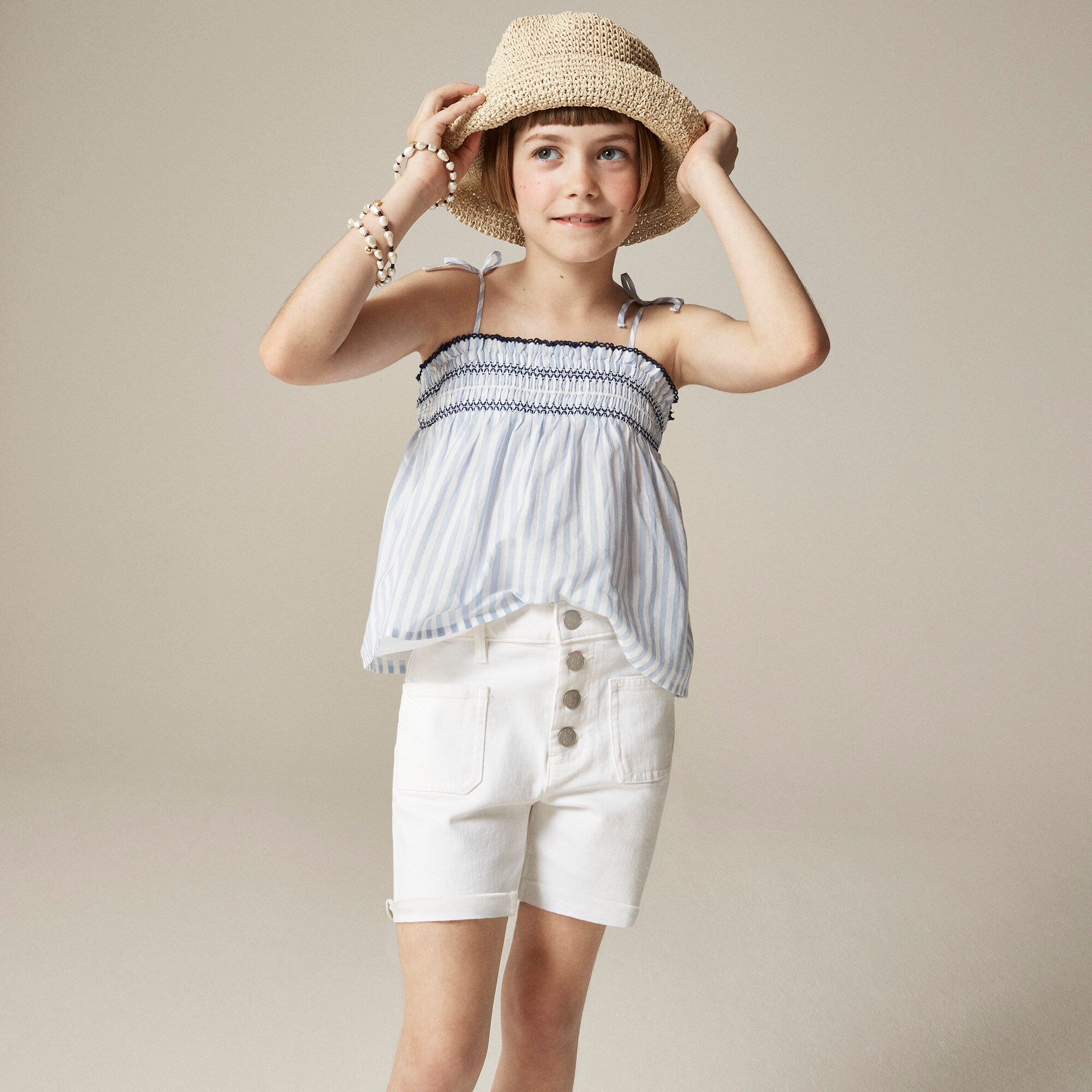 girls Girls' patch-pocket denim short in white