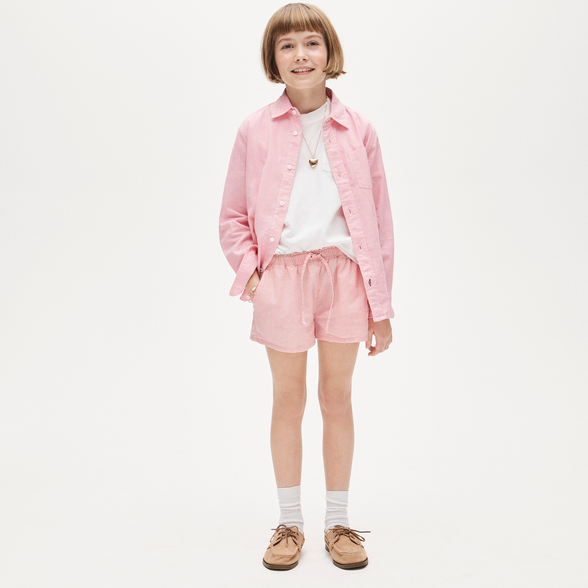 Girls' Soleil short in linen-cotton blend