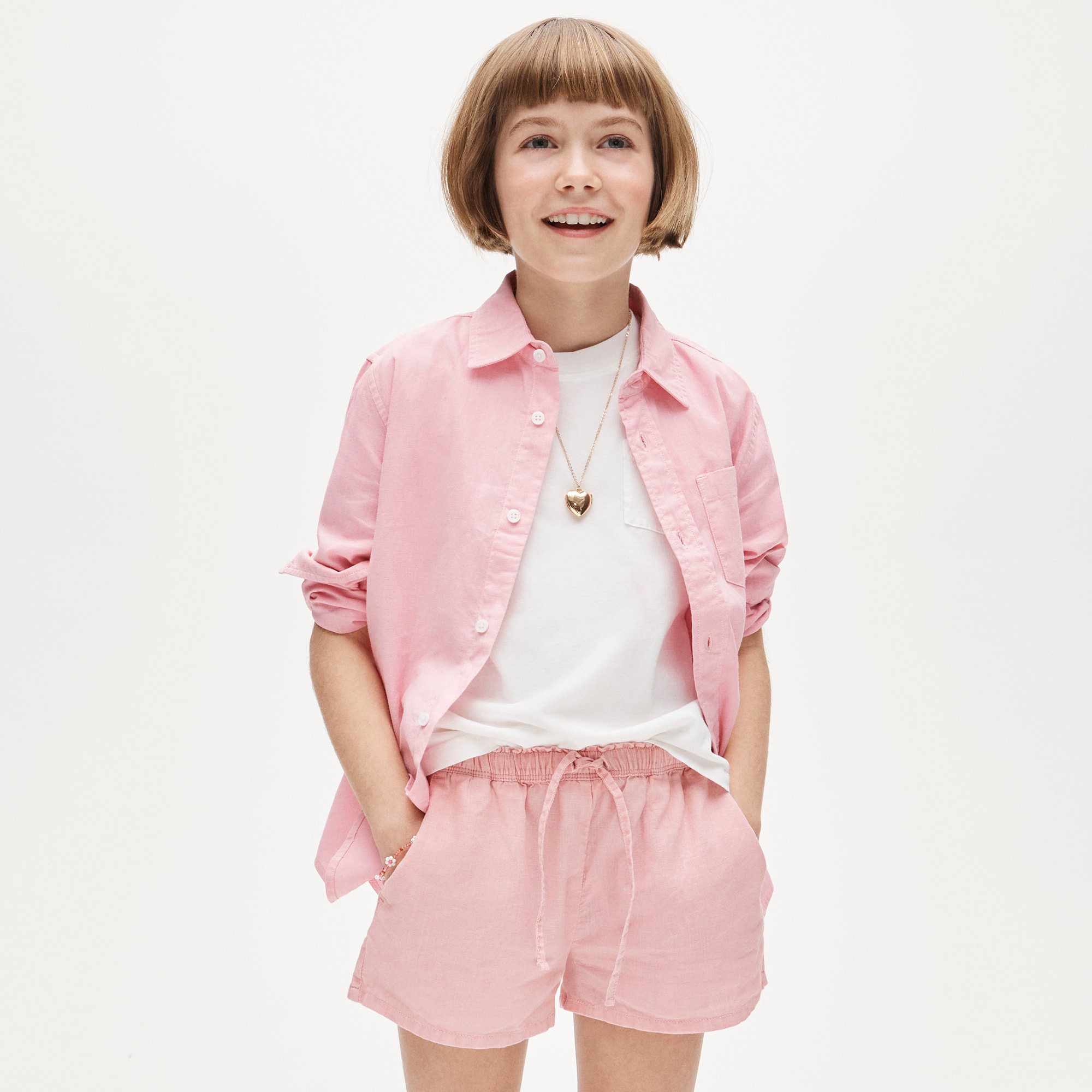  Girls' Soleil short in linen-cotton blend