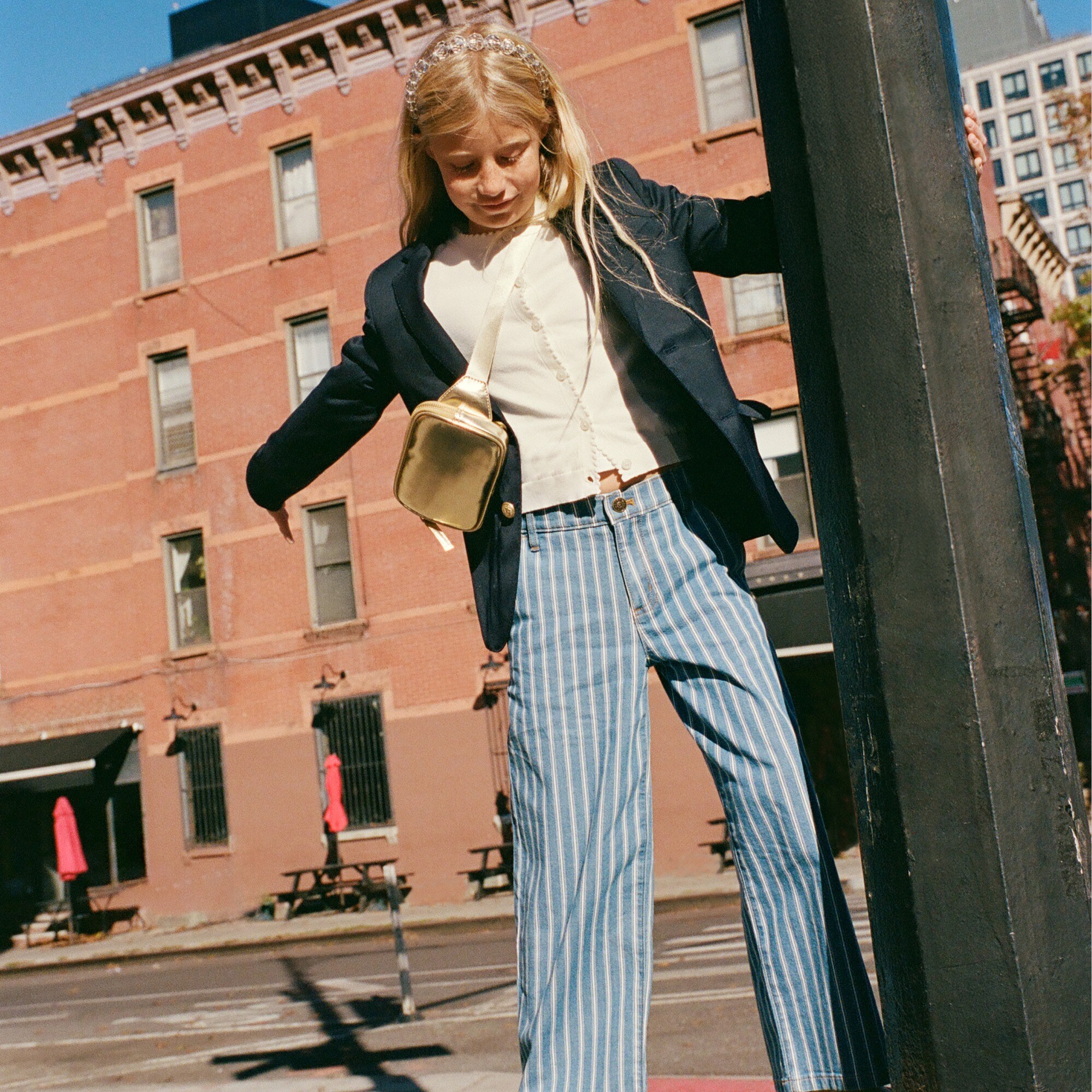Girls' Sailor drapey denim trouser in stripe