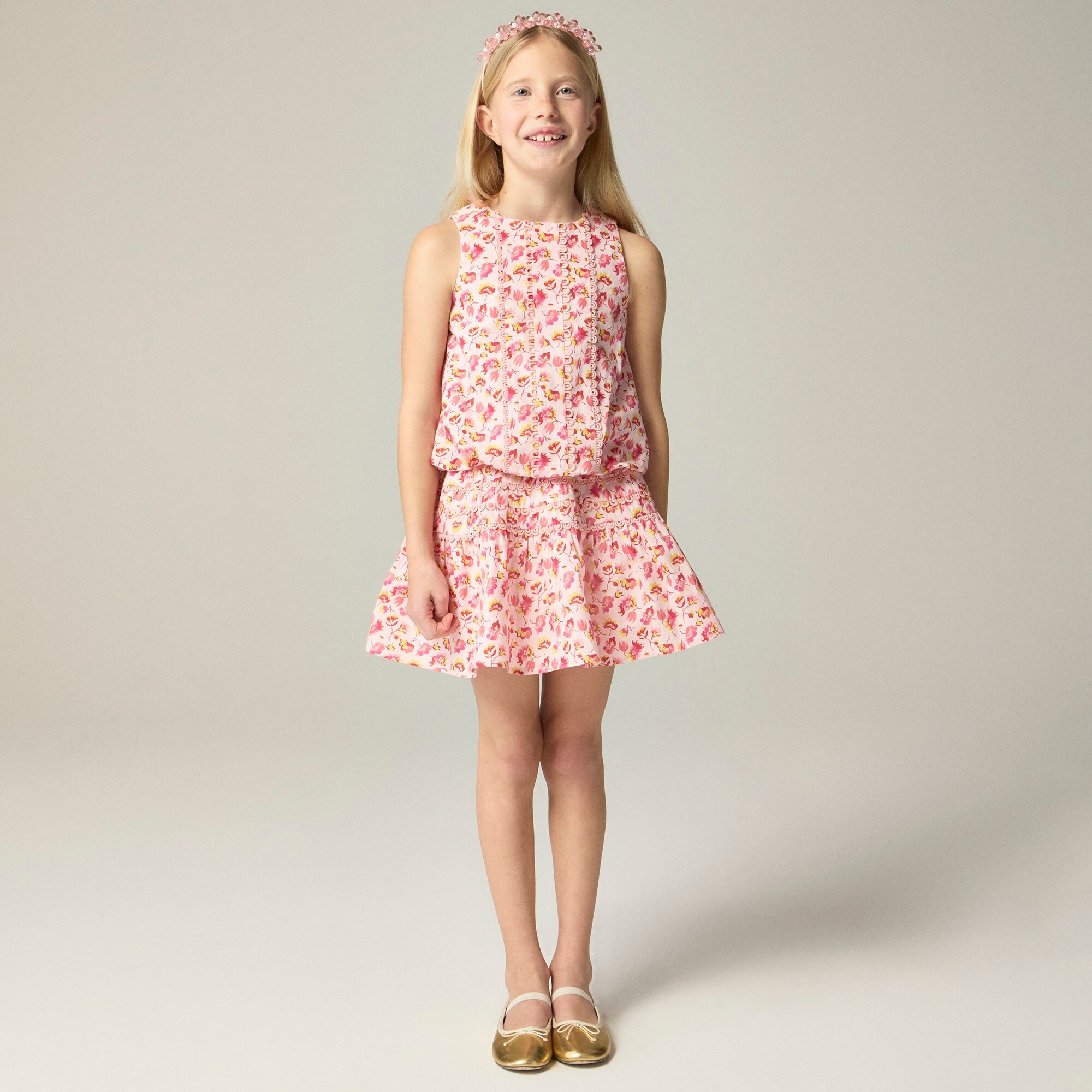  Girls' rickrack skirt in linen-cotton blend floral