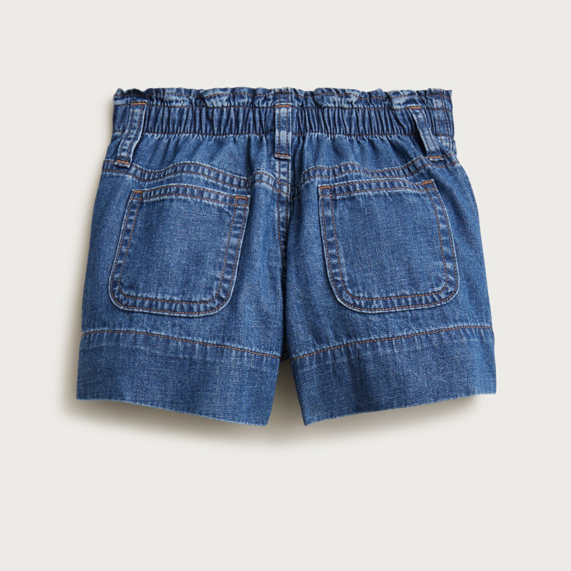 Girls' paper-bag short in chambray