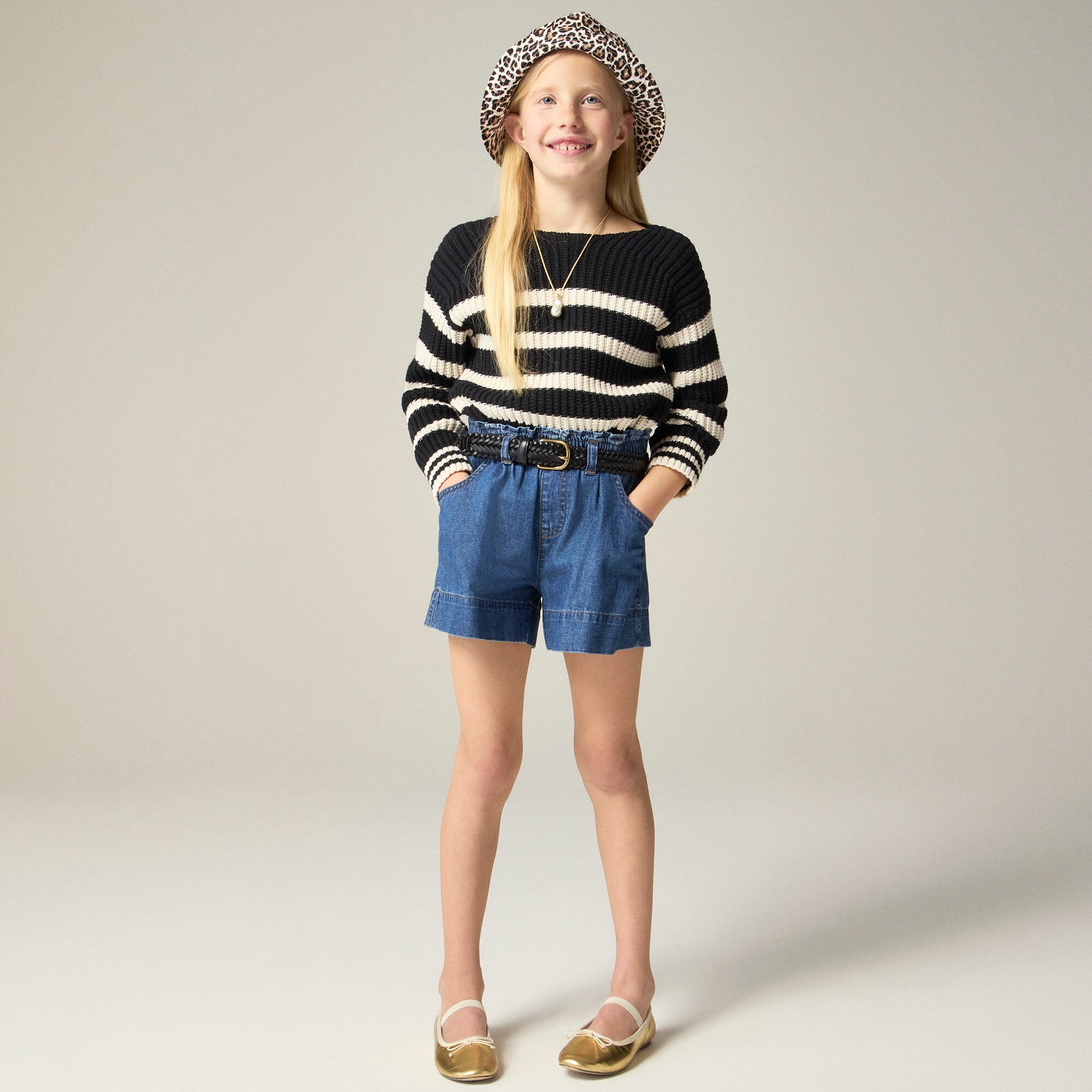 girls Girls' paper-bag short in chambray