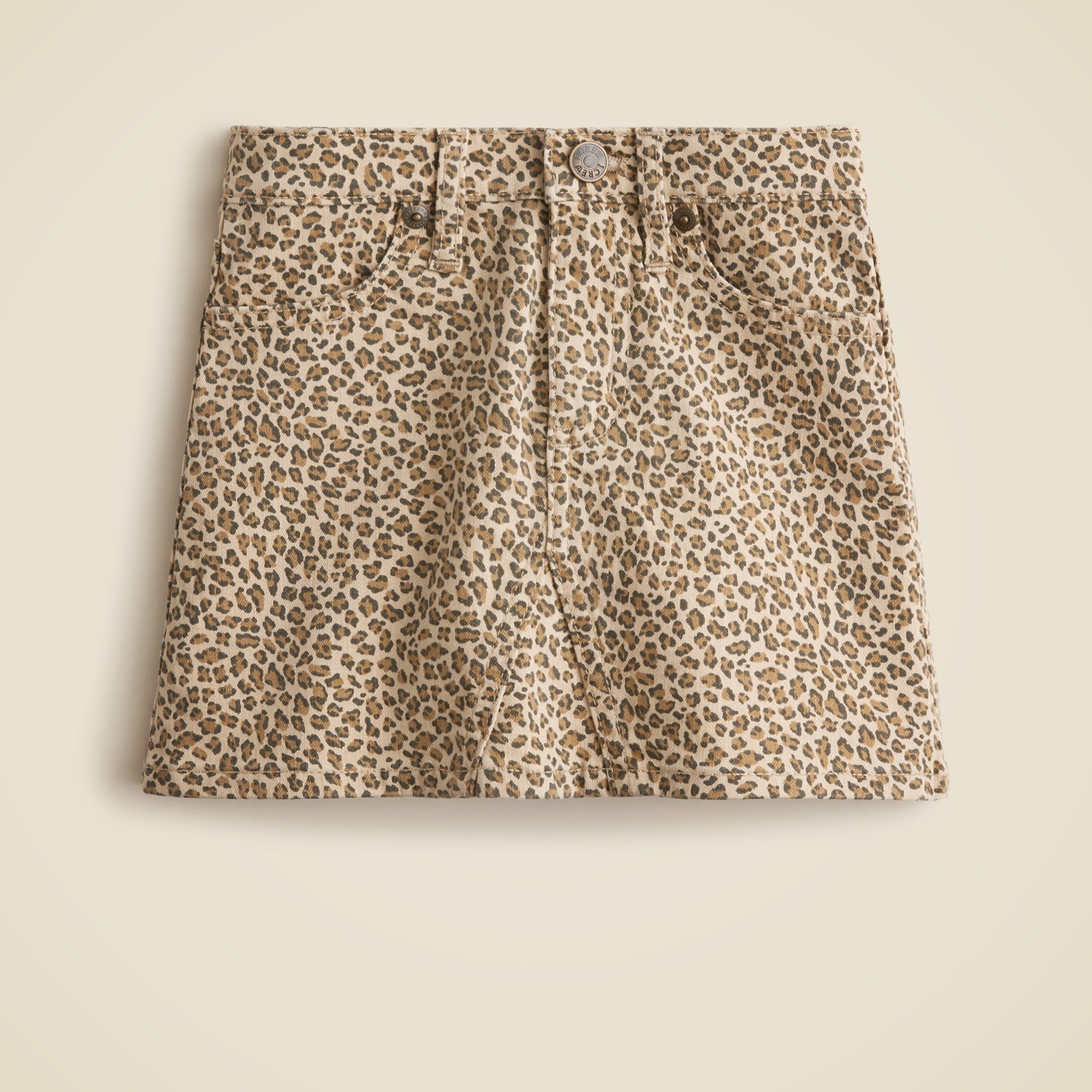 Girls' denim mini skirt in leopard print