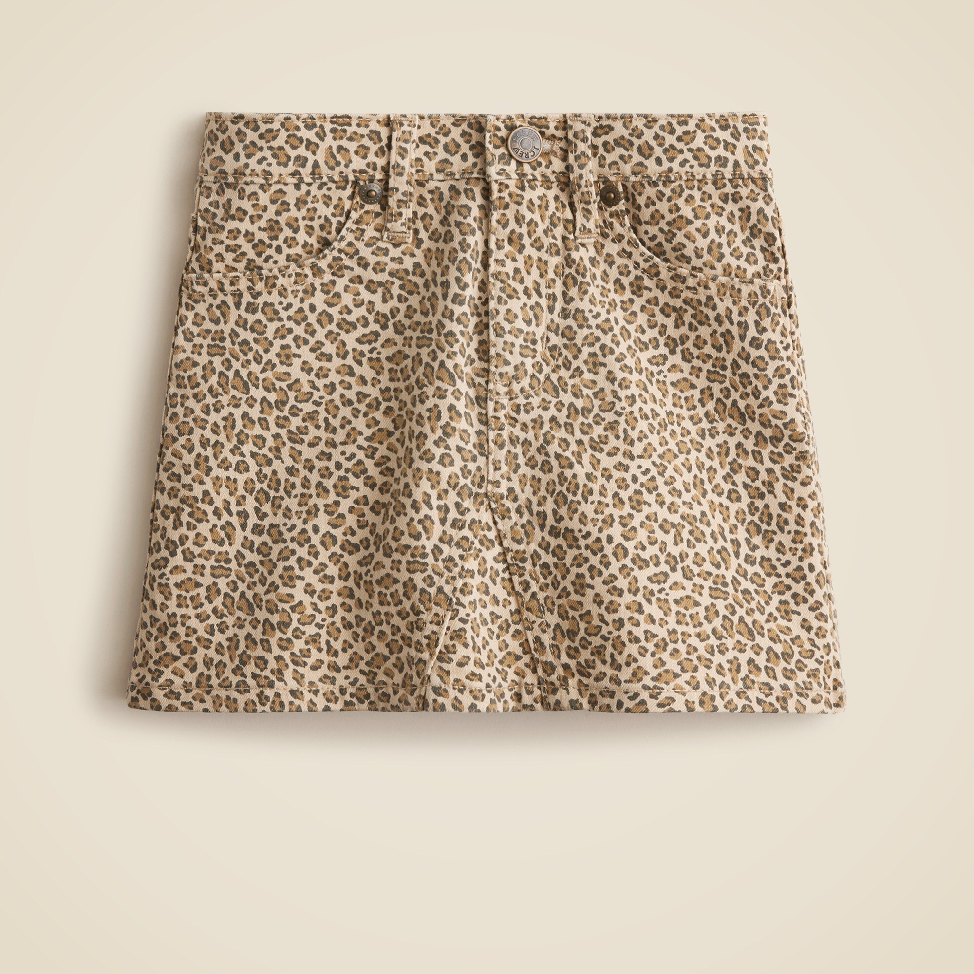 Girls' denim mini skirt in leopard print