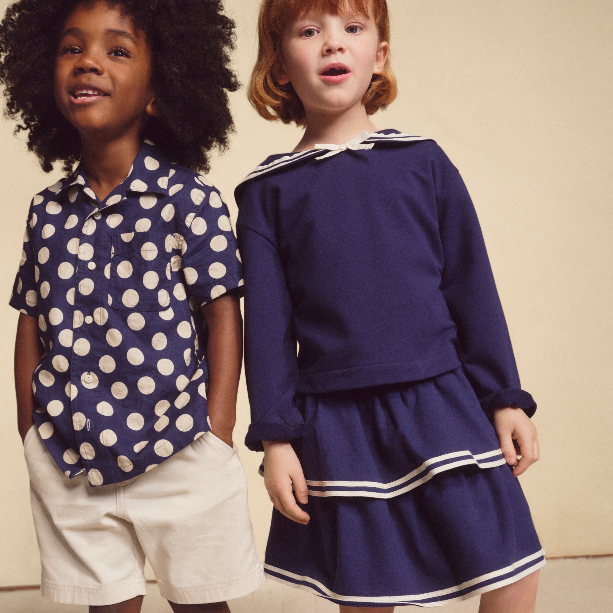 Girls' tiered Sailor skirt in terry
