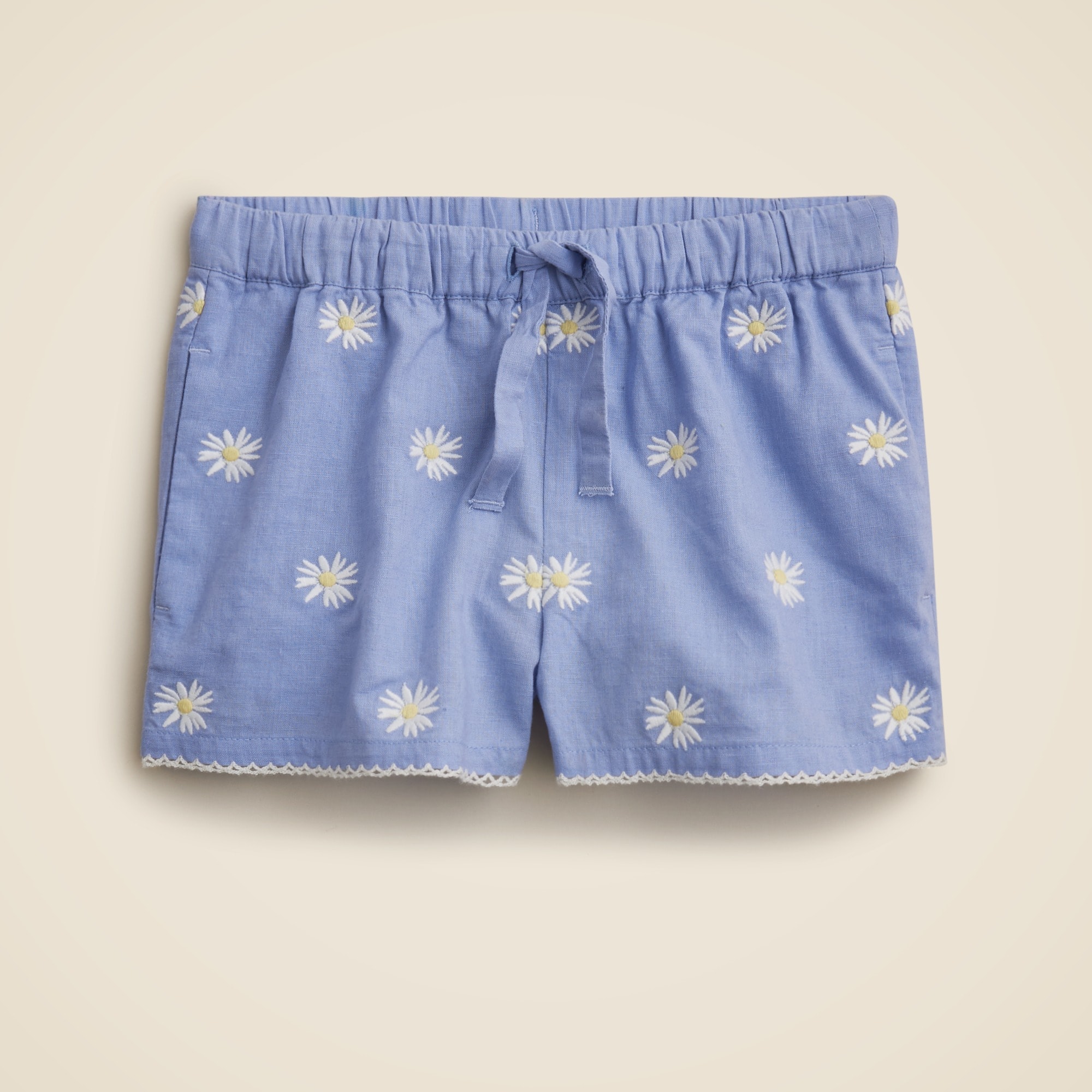  Girls' embroidered Soleil short in linen-cotton blend