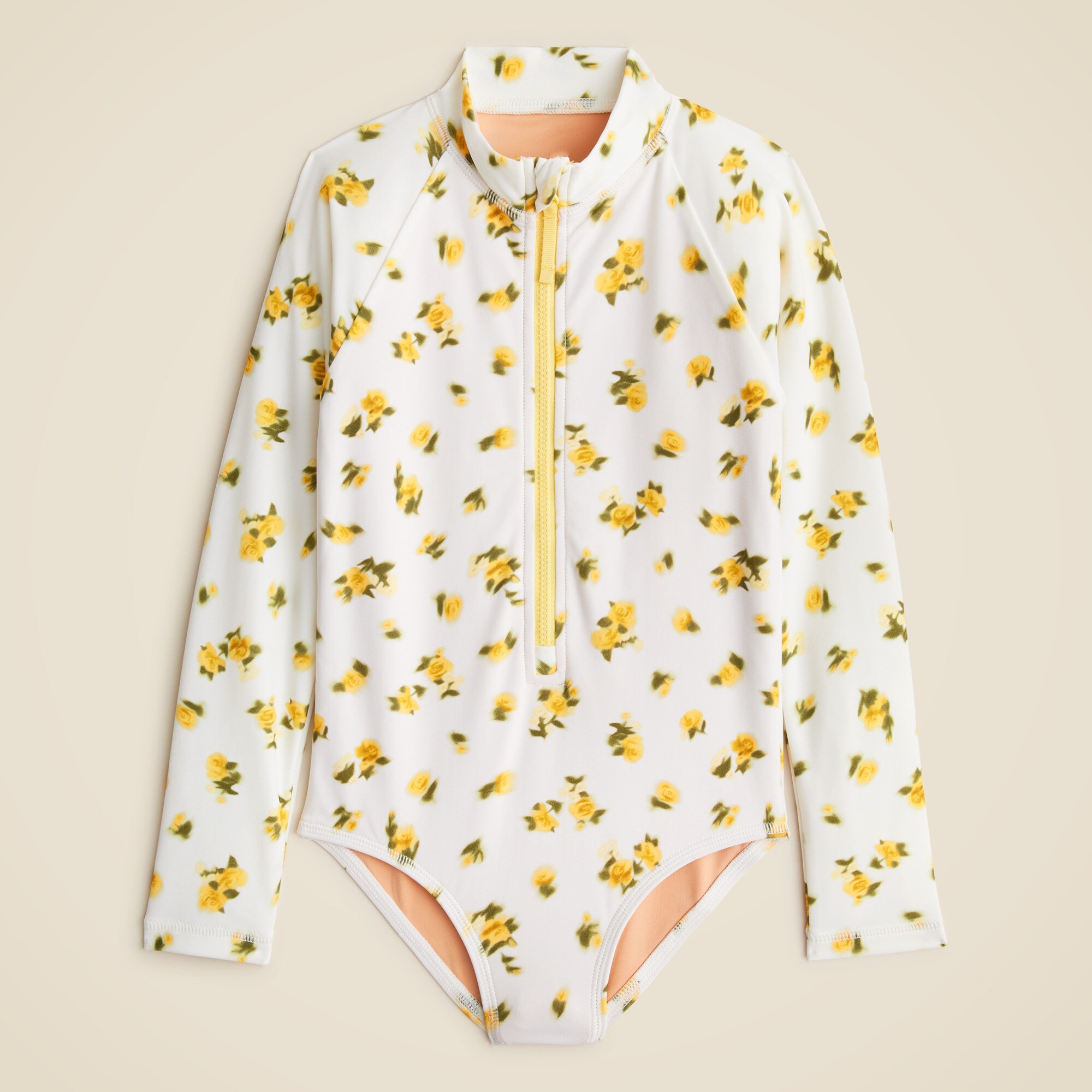 girls Girls' zip-up rash guard one-piece with UPF 50+ fabric