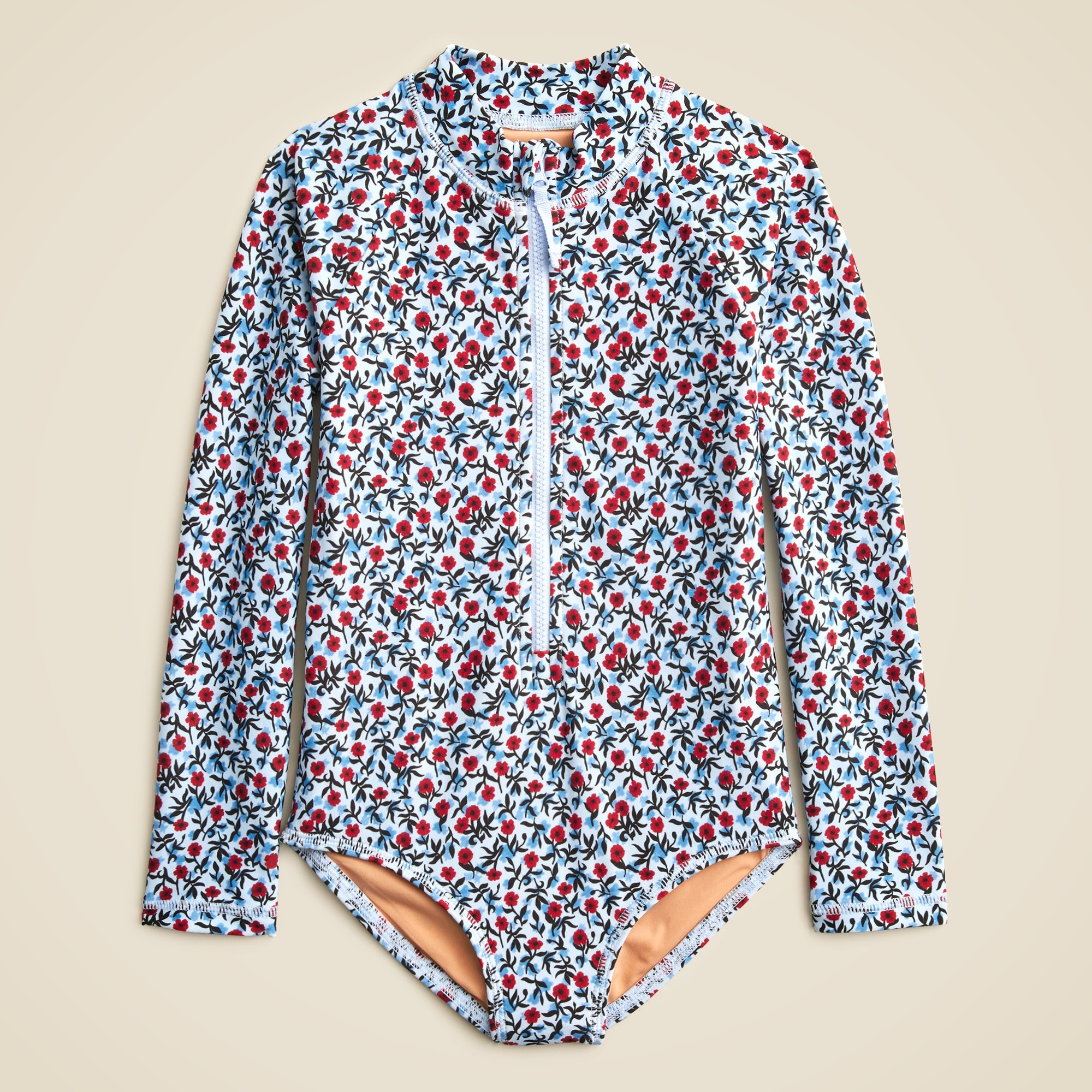 girls Girls' zip-up rash guard one-piece with UPF 50+ fabric