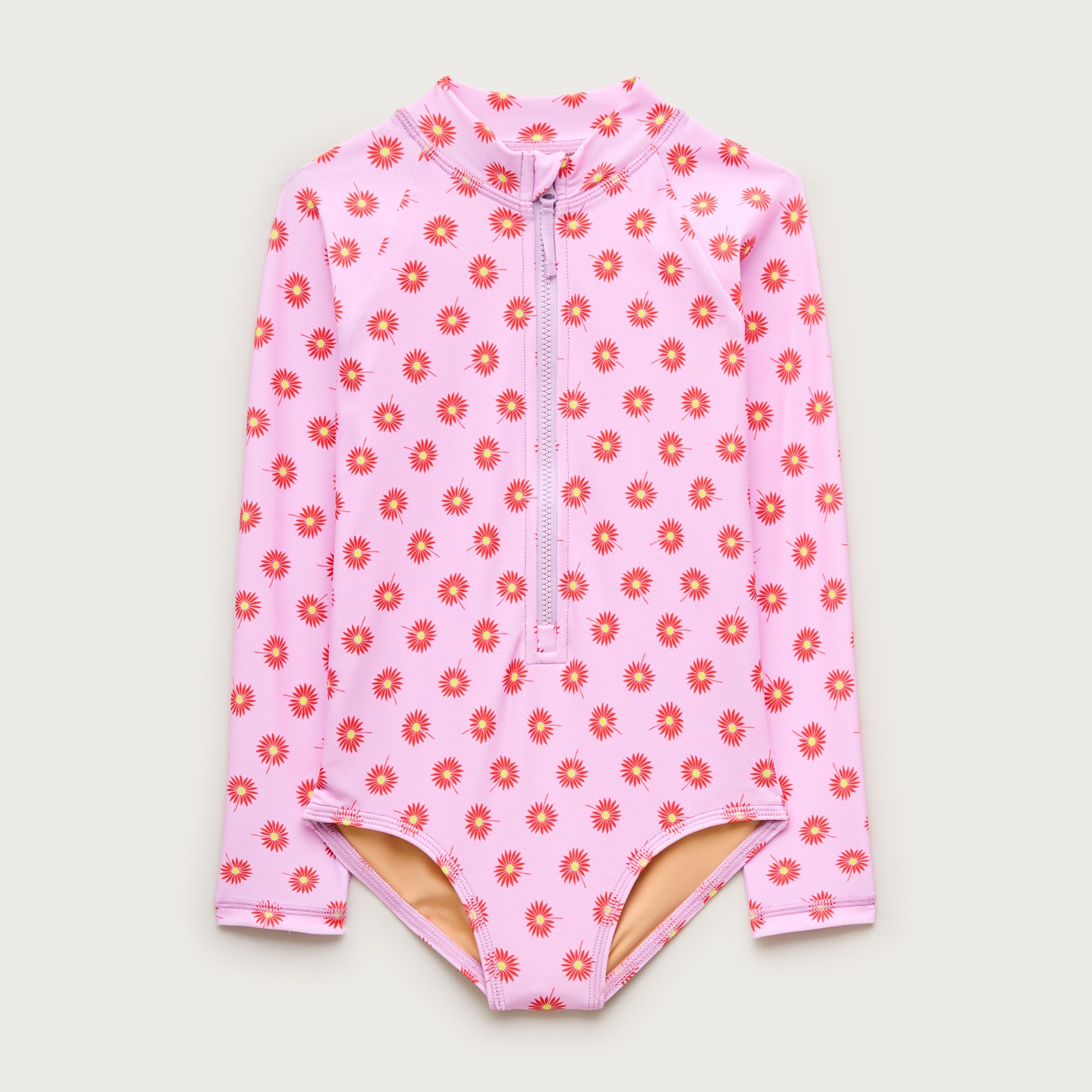 Girls' zip-up rash guard one-piece